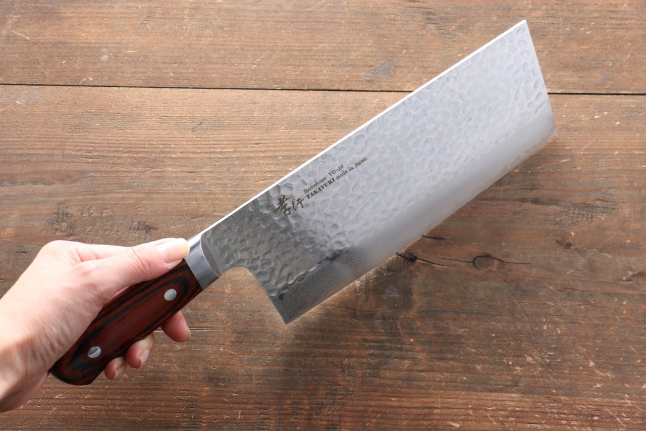 Sakai Takayuki VG10 33 Layer Damascus Chinese Cleaver 195mm Mahogany Pakka wood Handle - Japanny - Best Japanese Knife