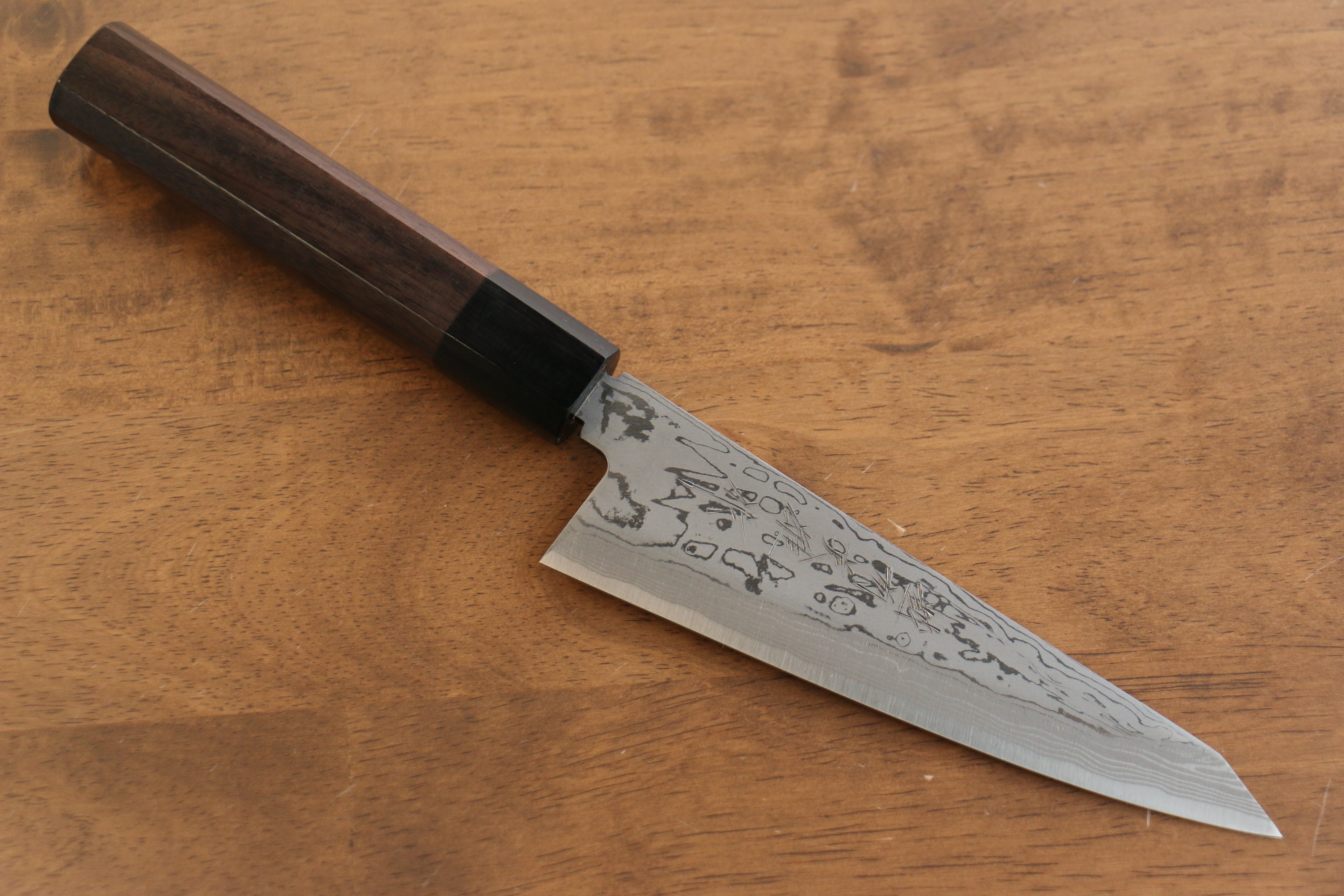 Hideo Kitaoka Blue Steel No.2 Damascus Honesuki Boning 150mm Shitan Handle - Japanny - Best Japanese Knife