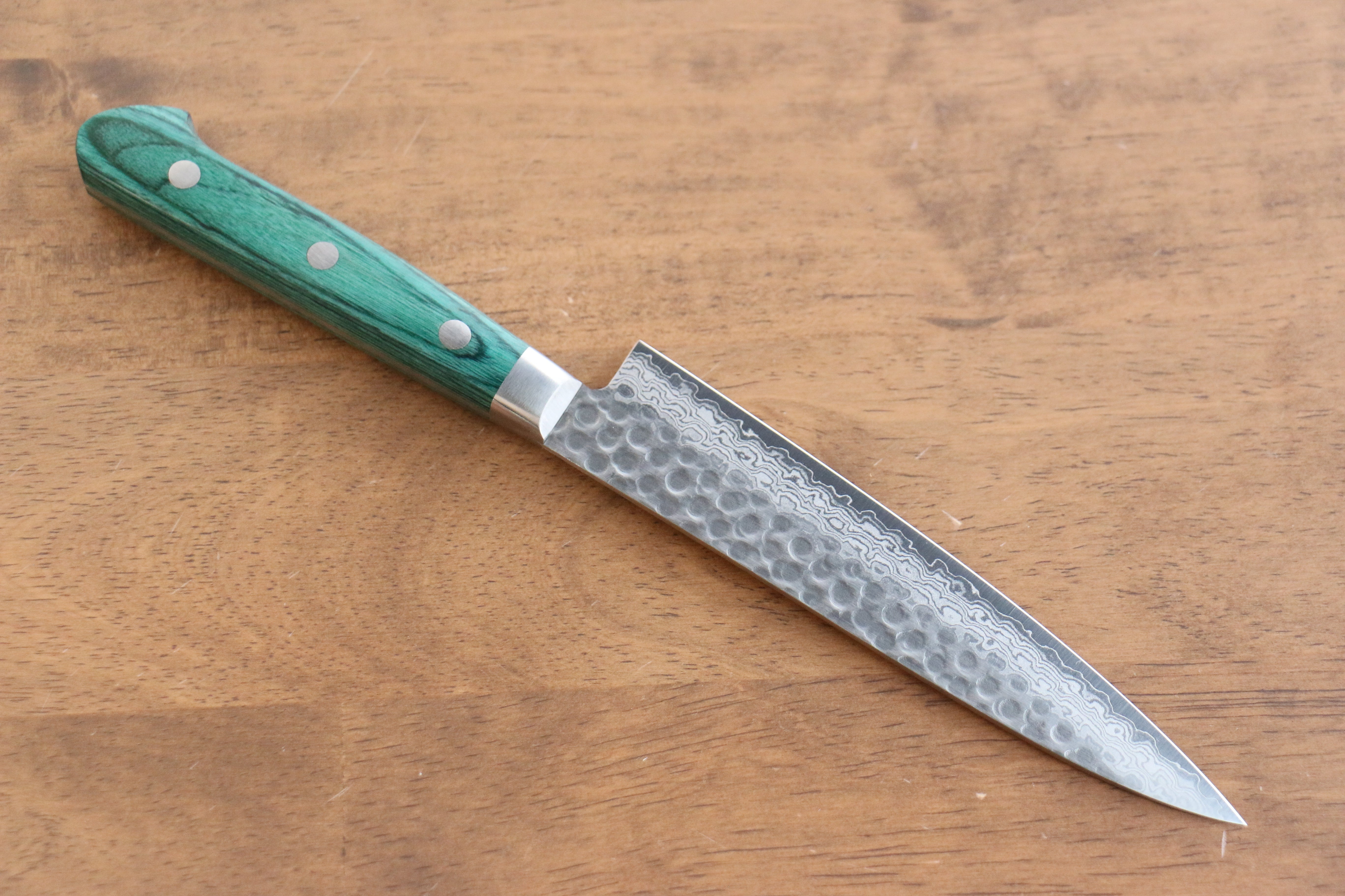 Sakai Takayuki VG10 17 Layer Damascus Petty-Utility 135mm Green Pakka wood Handle - Japanny - Best Japanese Knife