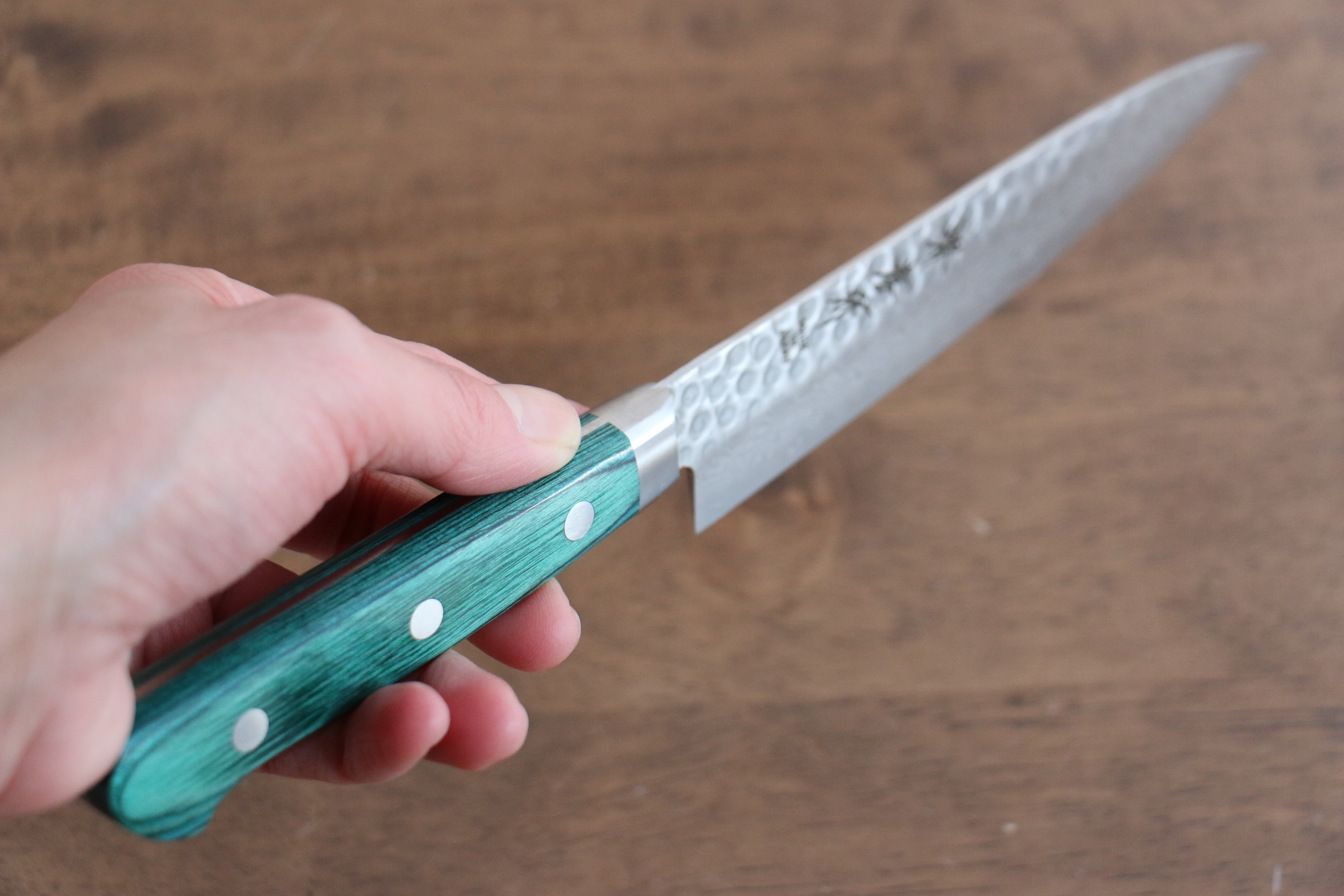 Sakai Takayuki VG10 17 Layer Damascus Petty-Utility 135mm Green Pakka wood Handle - Japanny - Best Japanese Knife