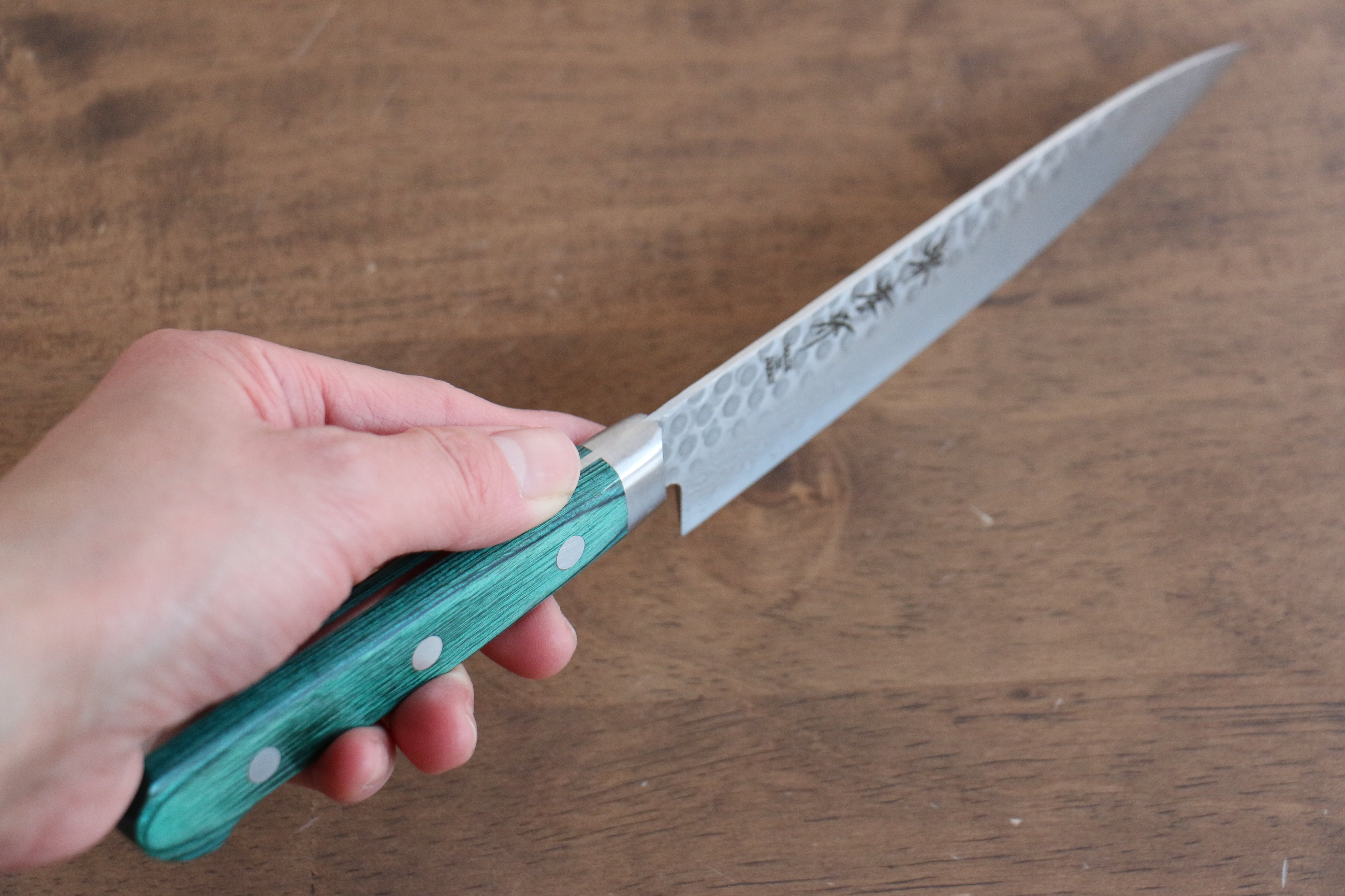 Sakai Takayuki VG10 17 Layer Damascus Petty-Utility 135mm Green Pakka wood Handle - Japanny - Best Japanese Knife