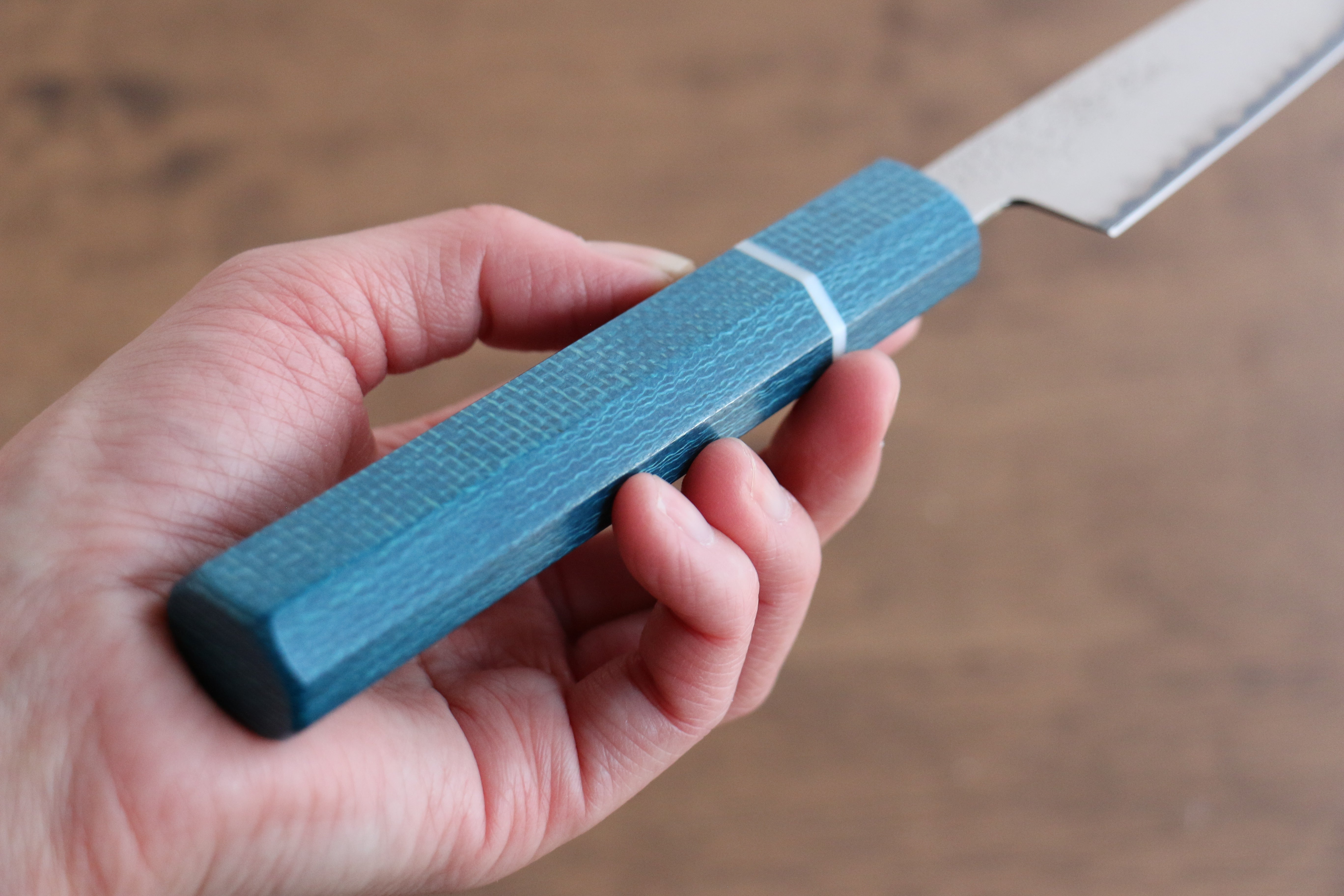 Seisuke VG5 Nashiji black dye Petty-Utility 150mm Blue Canvas Micarta Handle - Japanny - Best Japanese Knife