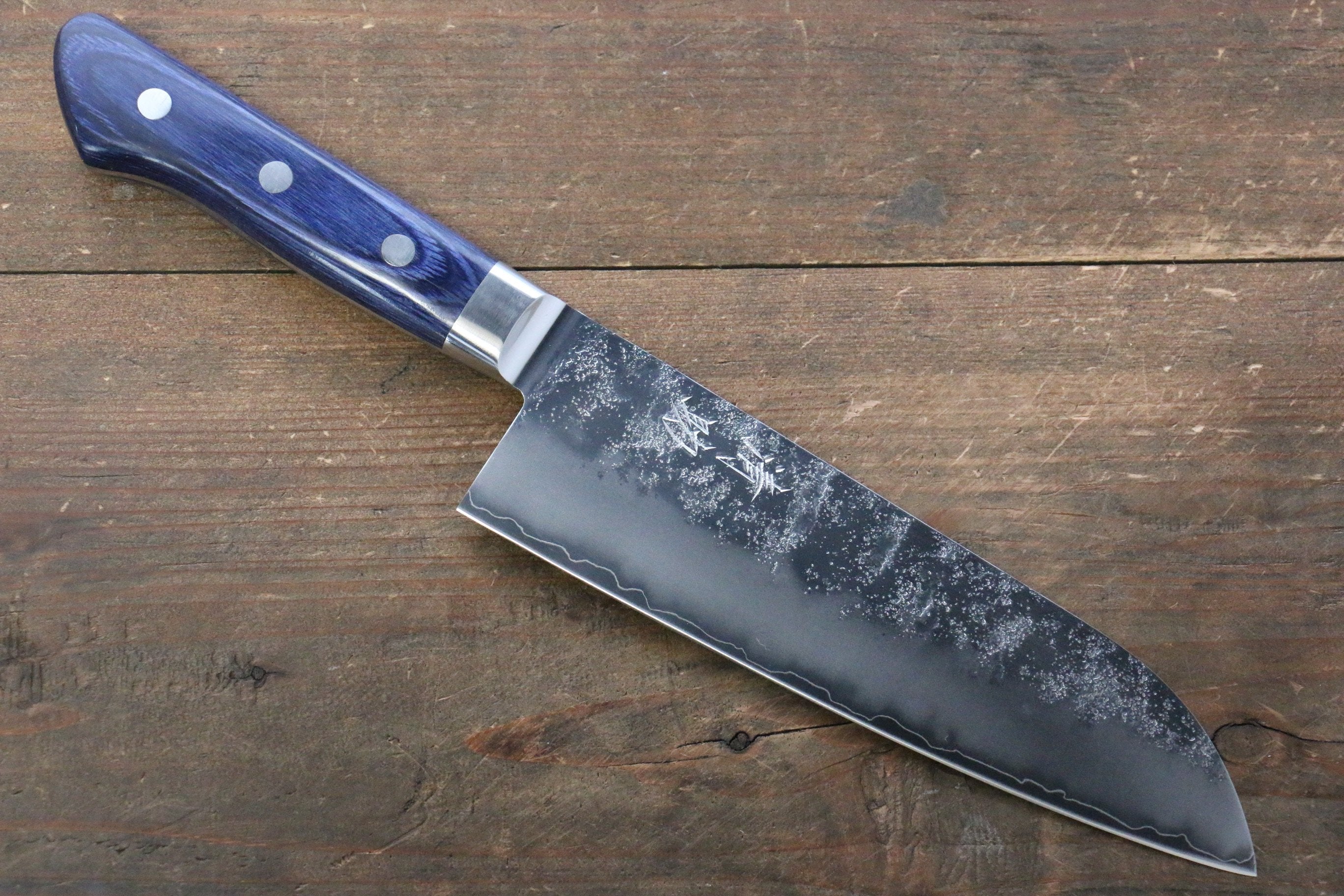 Seisuke Aonashi AUS10 3 Layer Nashiji Santoku 170mm Blue Pakka wood Handle - Japanny - Best Japanese Knife