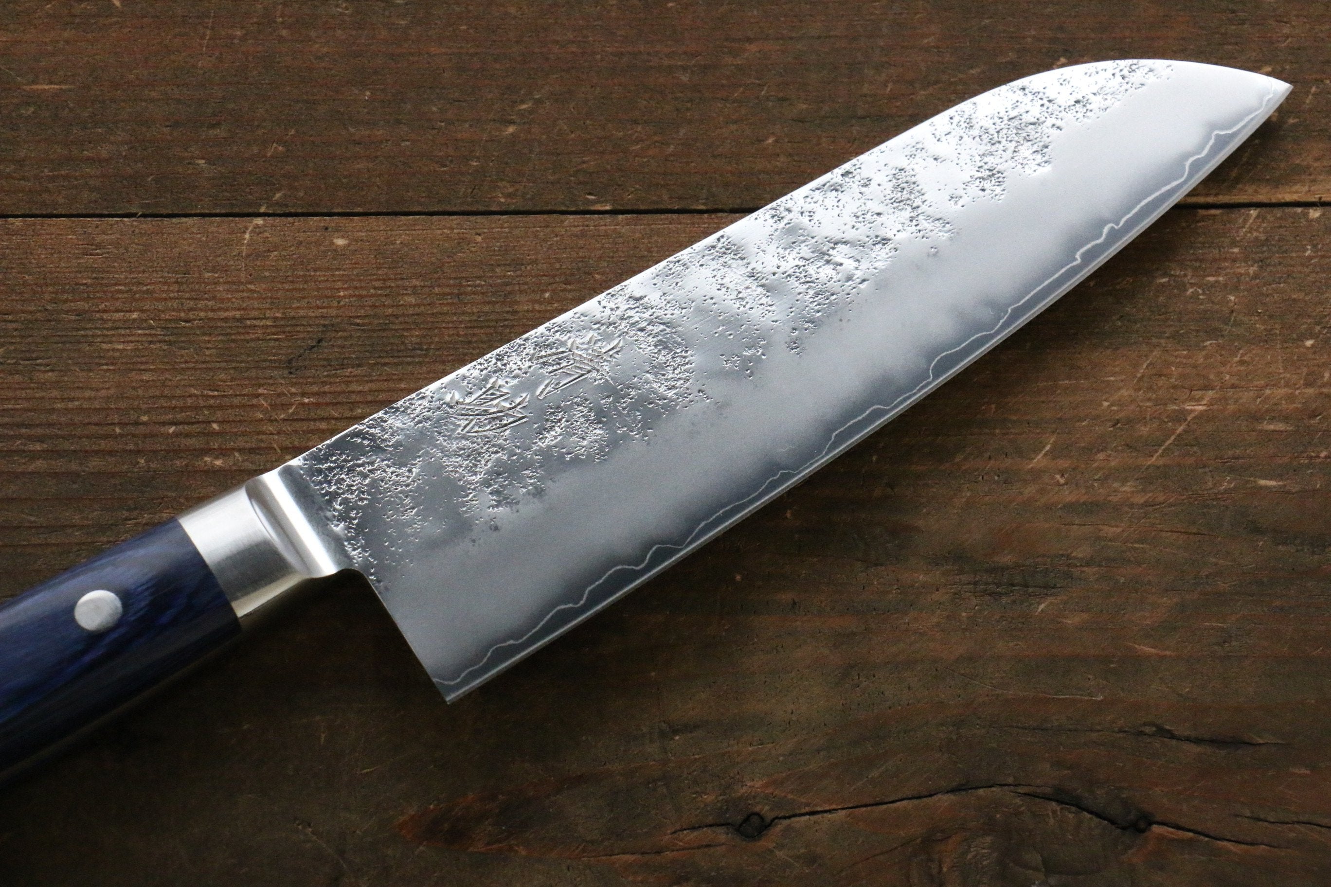 Seisuke Aonashi AUS10 3 Layer Nashiji Santoku 170mm Blue Pakka wood Handle - Japanny - Best Japanese Knife