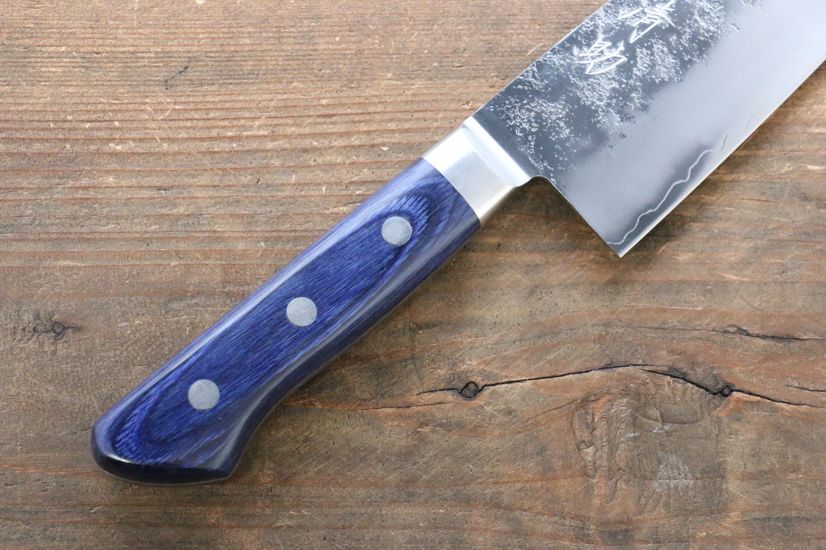 Seisuke Aonashi AUS10 3 Layer Nashiji Santoku 170mm Blue Pakka wood Handle - Japanny - Best Japanese Knife