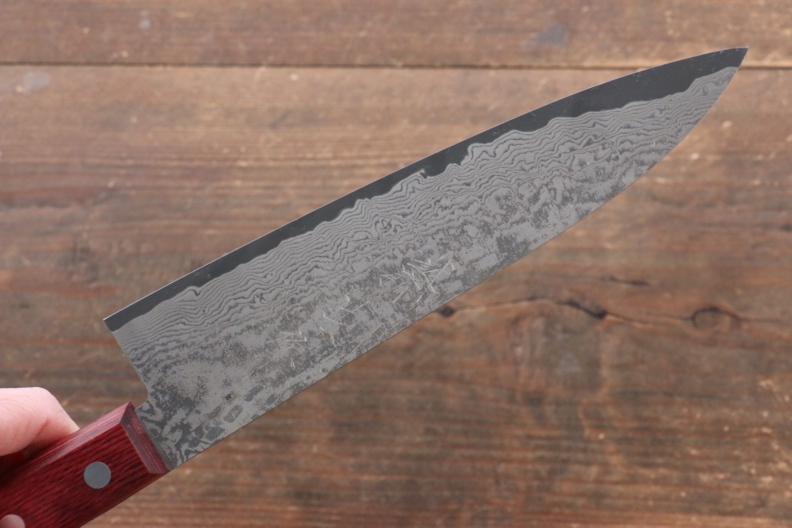 Nao Yamamoto VG10 Black Damascus Gyuto 180mm Red Pakka wood Handle - Japanny - Best Japanese Knife