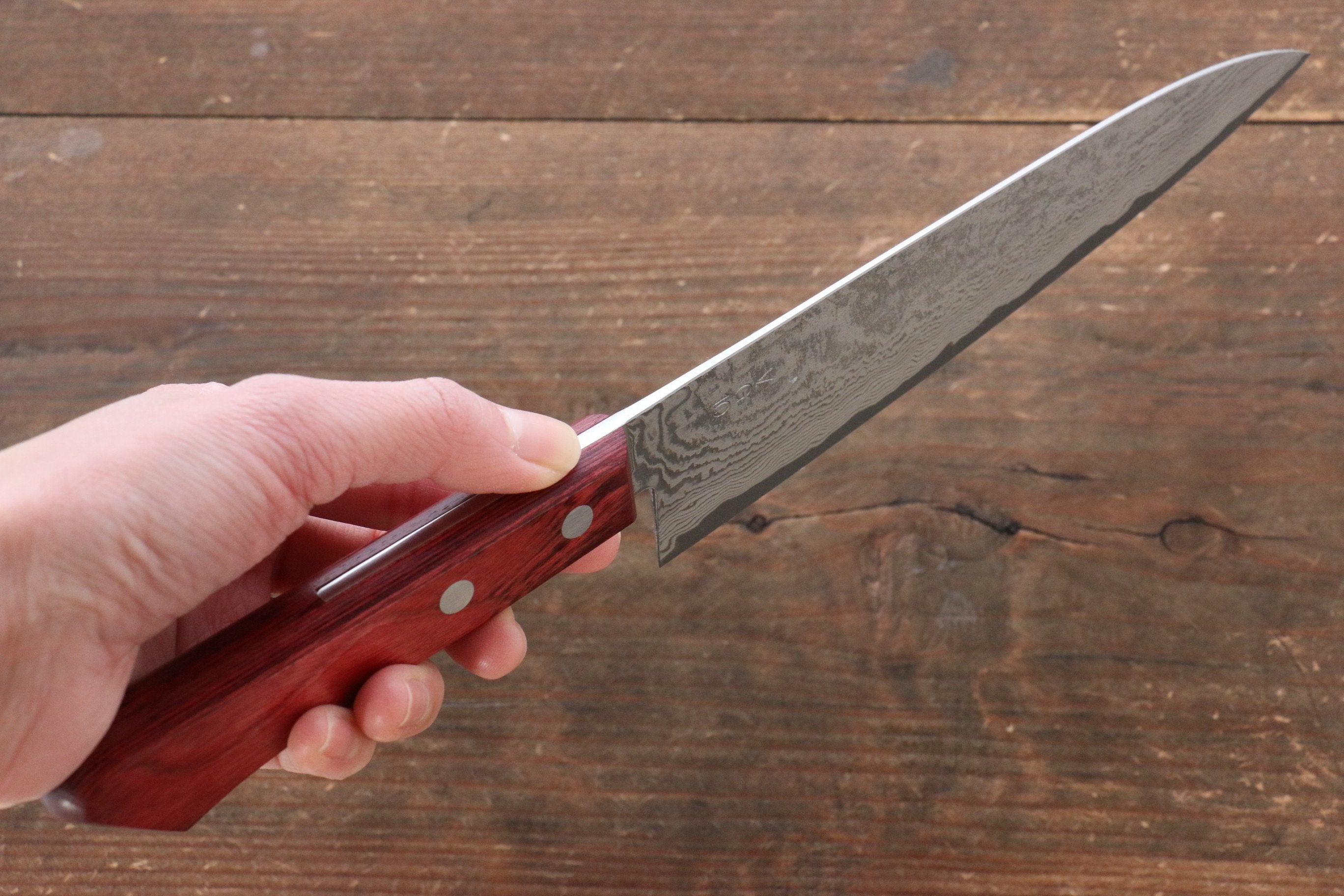 Nao Yamamoto VG10 Black Damascus Gyuto 180mm Red Pakka wood Handle - Japanny - Best Japanese Knife