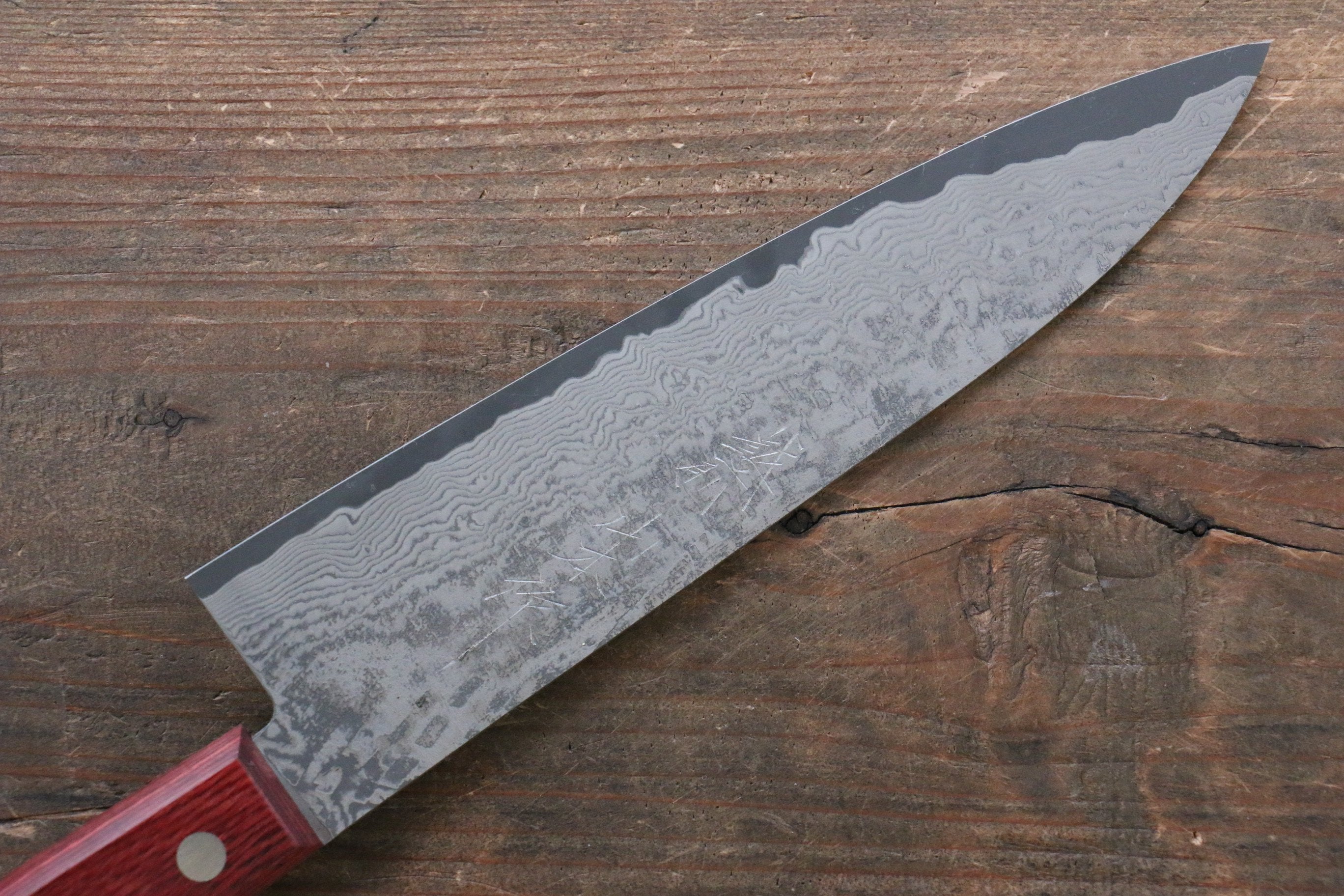 Nao Yamamoto VG10 Black Damascus Gyuto 180mm Red Pakka wood Handle - Japanny - Best Japanese Knife