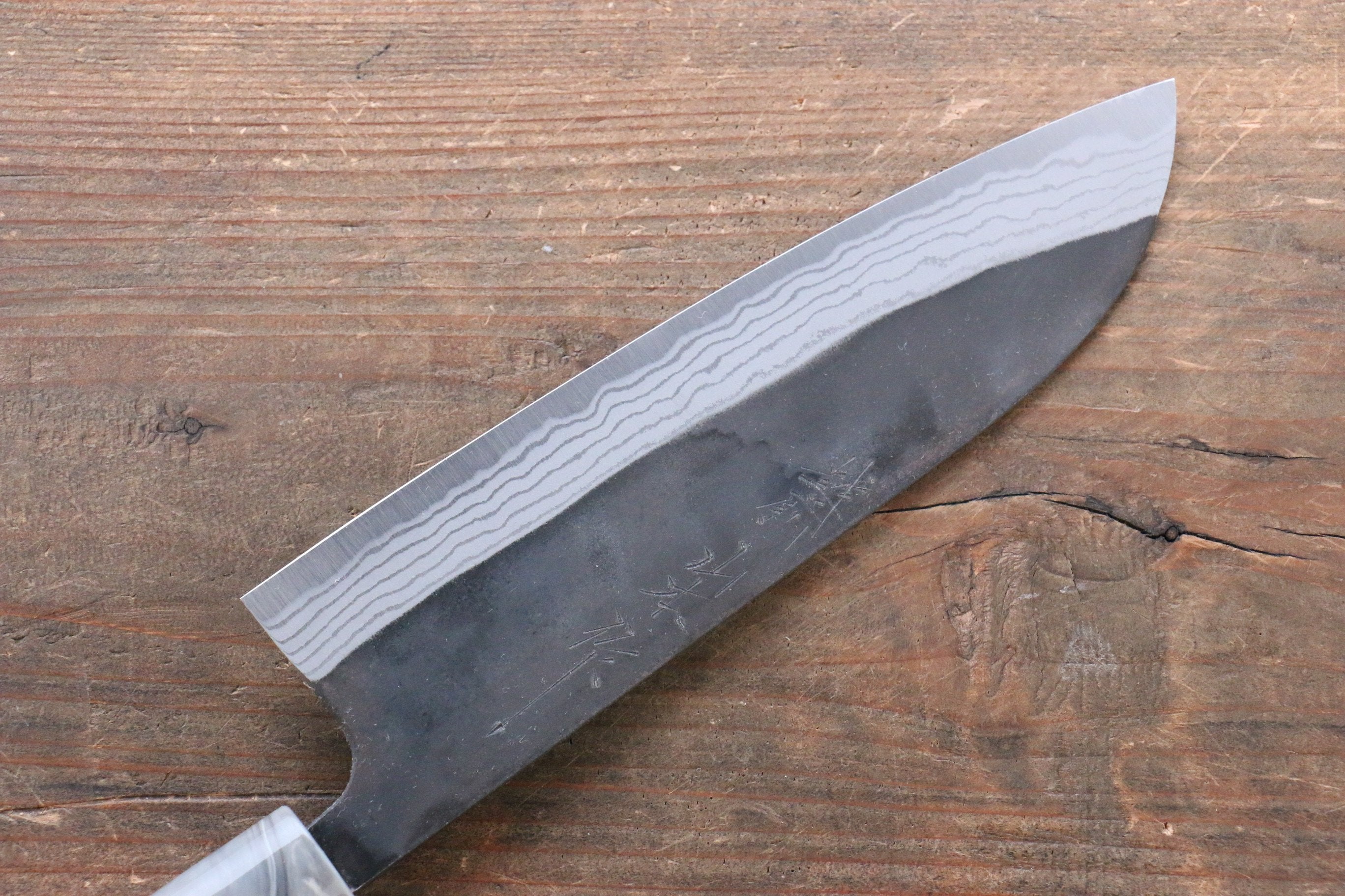 Nao Yamamoto White Steel No.2 Kurouchi Damascus Santoku 170mm American Cherry Handle - Japanny - Best Japanese Knife