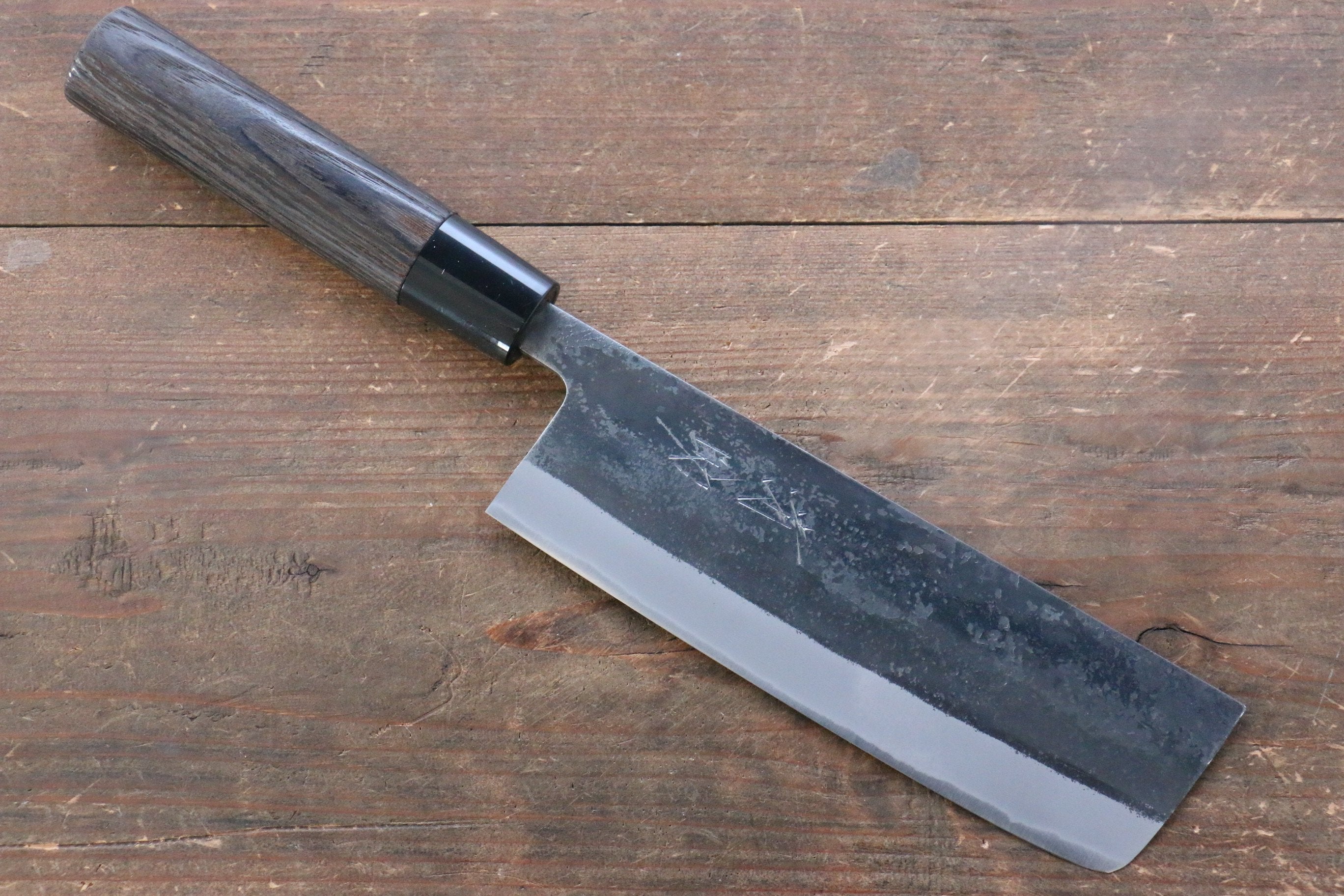 Seisuke White Steel Kurouchi Nakiri 165mm Burnt Chestnut Handle - Japanny - Best Japanese Knife