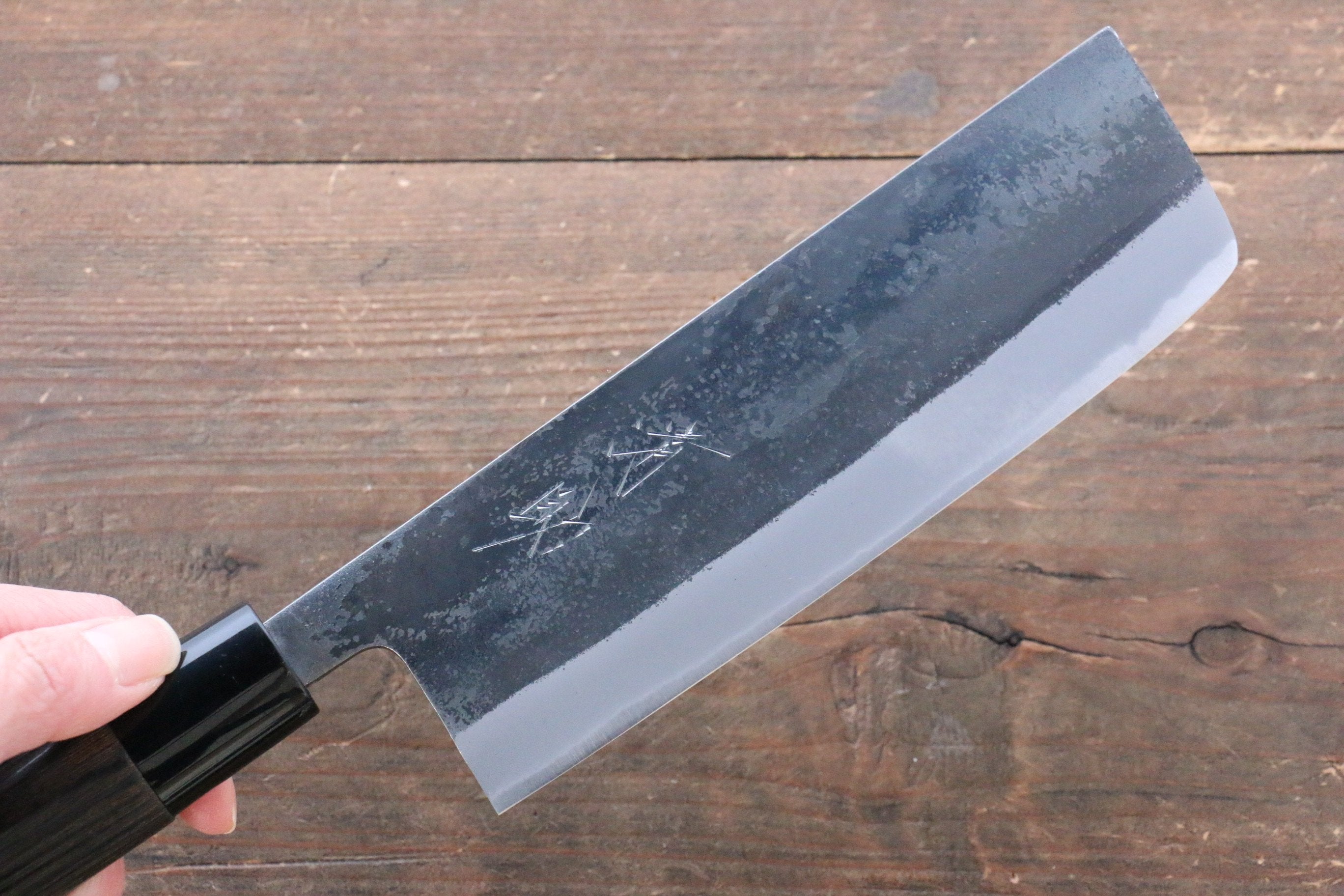 Seisuke White Steel Kurouchi Nakiri 165mm Burnt Chestnut Handle - Japanny - Best Japanese Knife