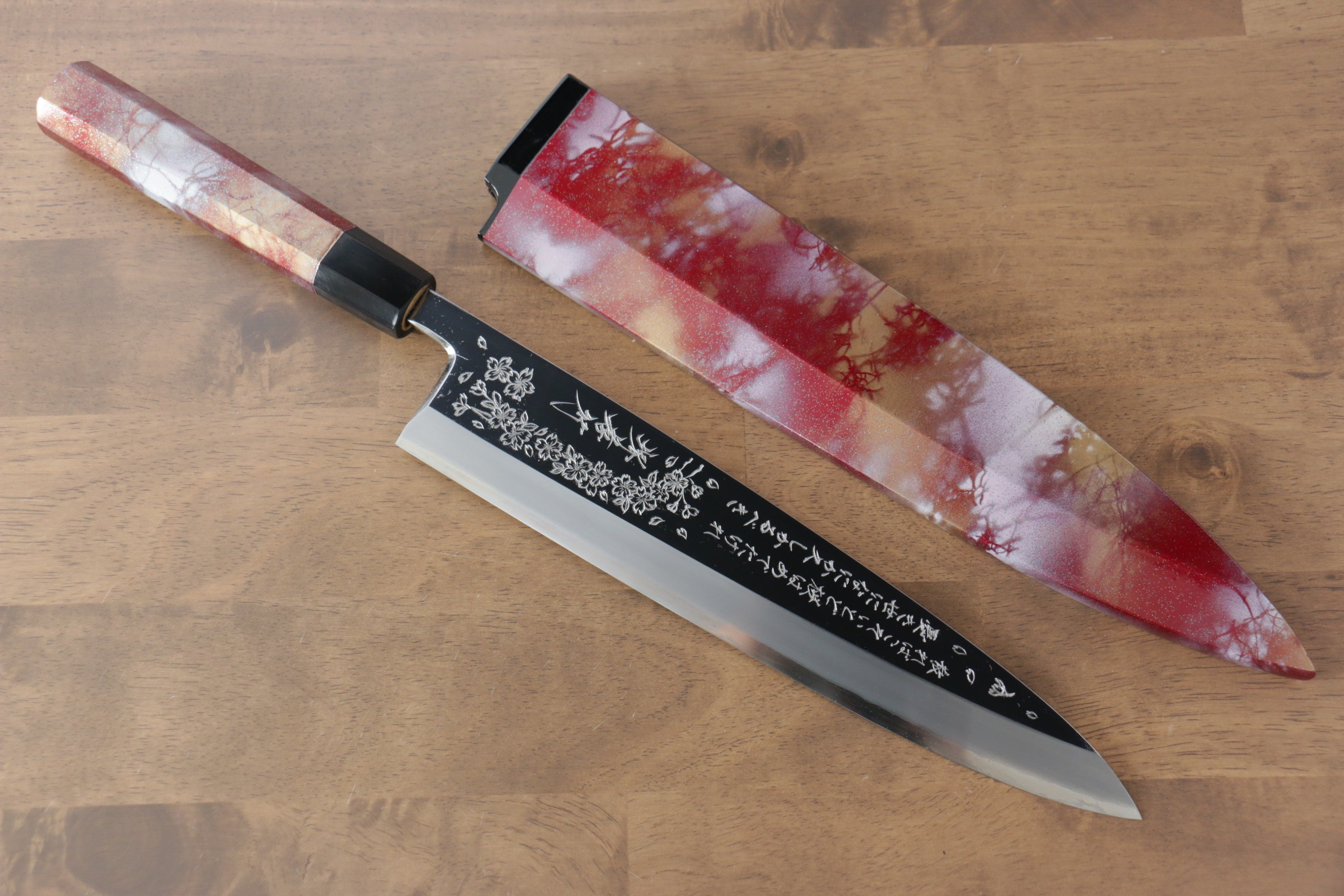 Sakai Takayuki Rinka Silver Steel No.3 Mirrored Finish Mioroshi Deba 270mm Lacquered Handle with Sheath - Japanny - Best Japanese Knife