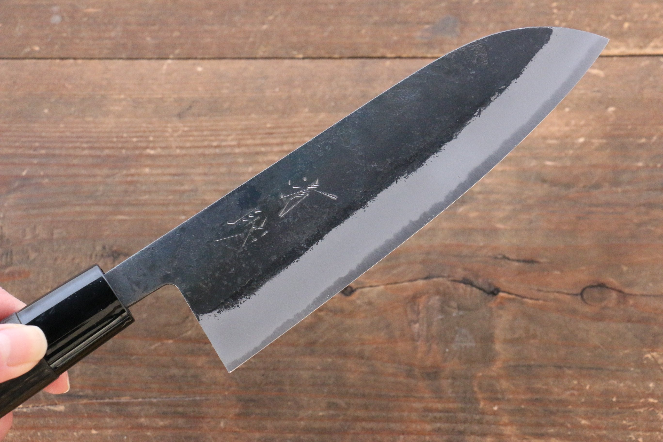 Seisuke White Steel Kurouchi Santoku 165mm Burnt Chestnut Handle - Japanny - Best Japanese Knife