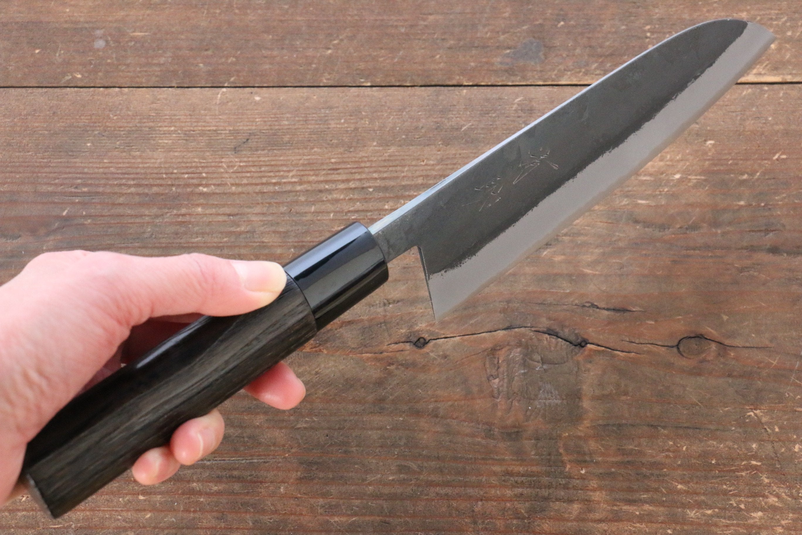 Seisuke White Steel Kurouchi Santoku 165mm Burnt Chestnut Handle - Japanny - Best Japanese Knife