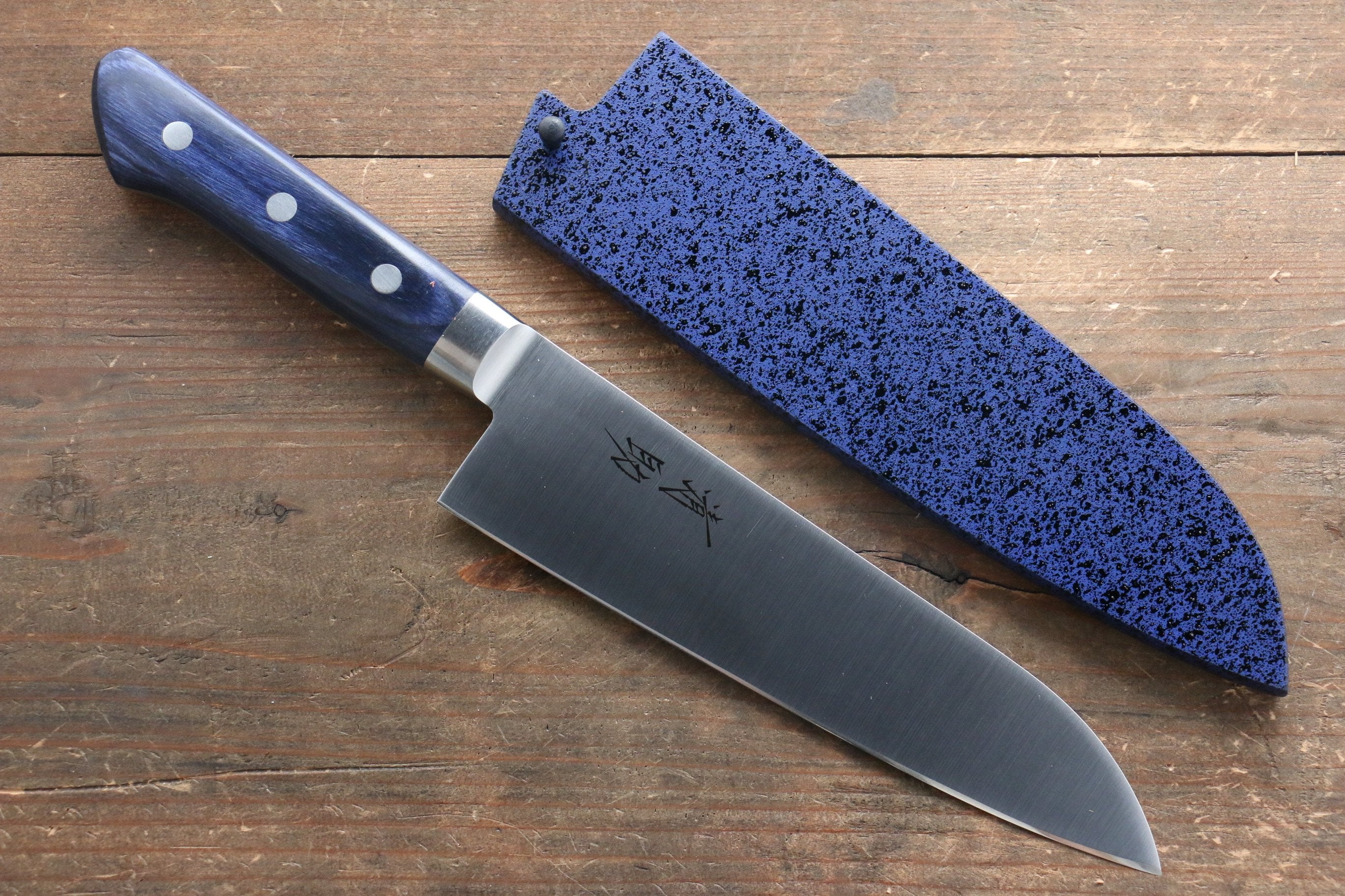 Seisuke Seiten Molybdenum Santoku 180mm Blue Pakka wood Handle with Sheath - Japanny - Best Japanese Knife