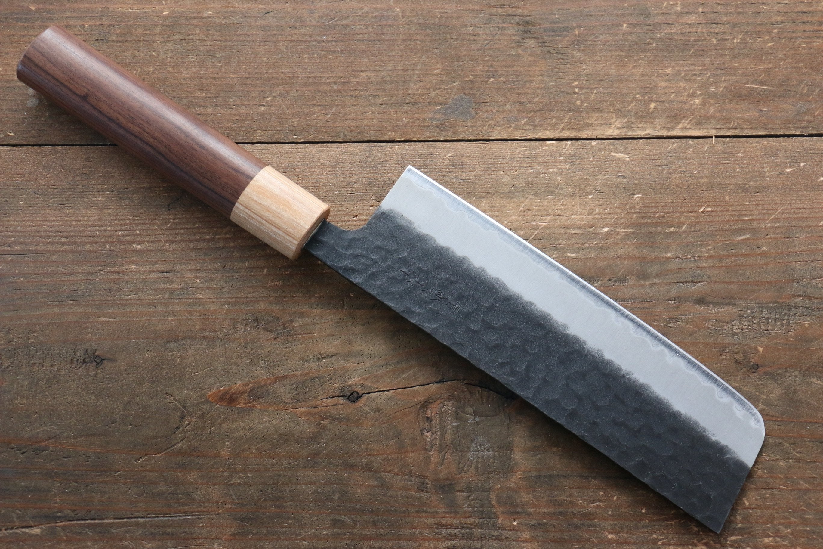 Seisuke Kokubyaku Blue Super Hammered Nakiri 165mm Morado Handle - Japanny - Best Japanese Knife