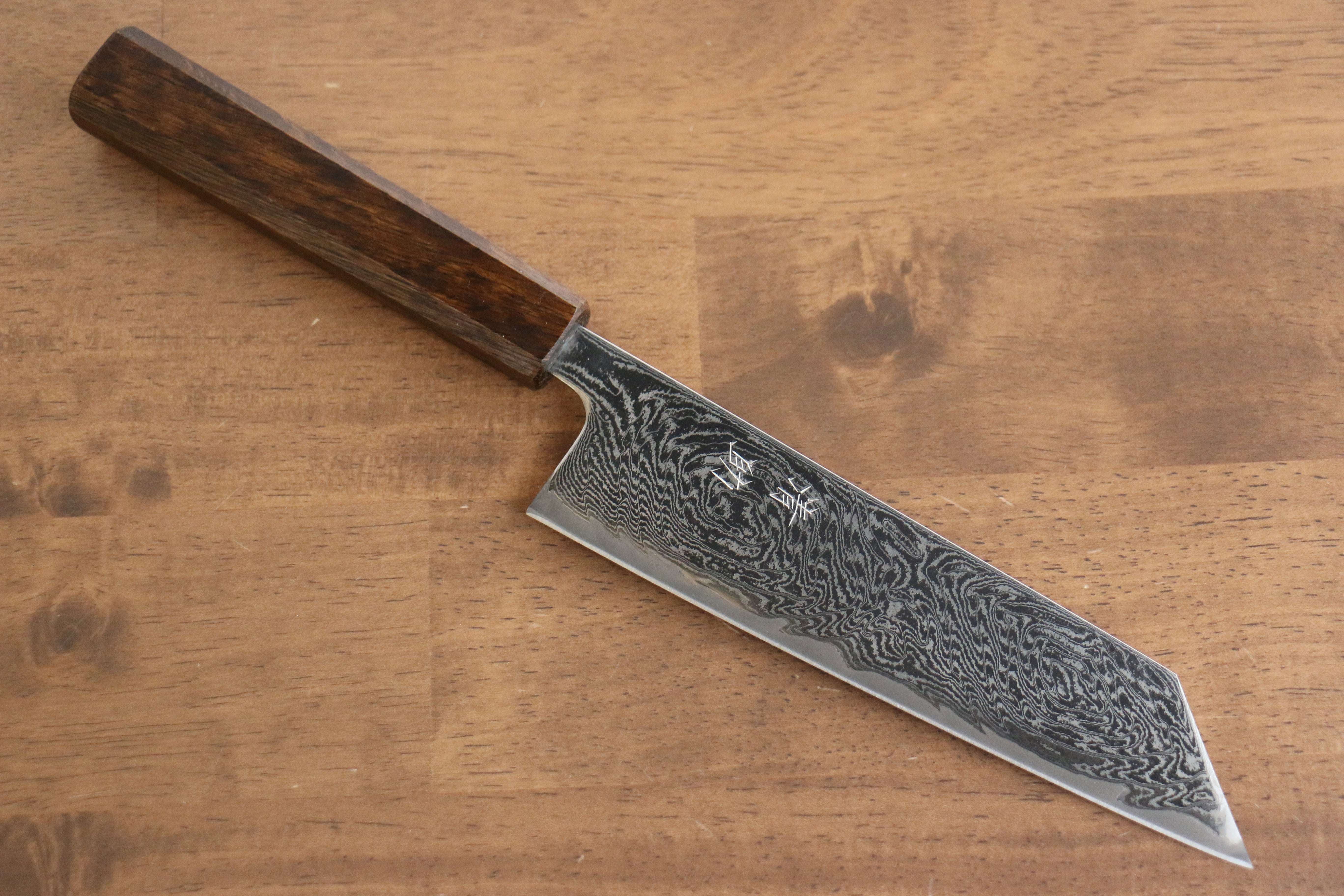 Seisuke Nami AUS10 Mirrored Finish Damascus Bunka 180mm Oak Handle - Japanny - Best Japanese Knife