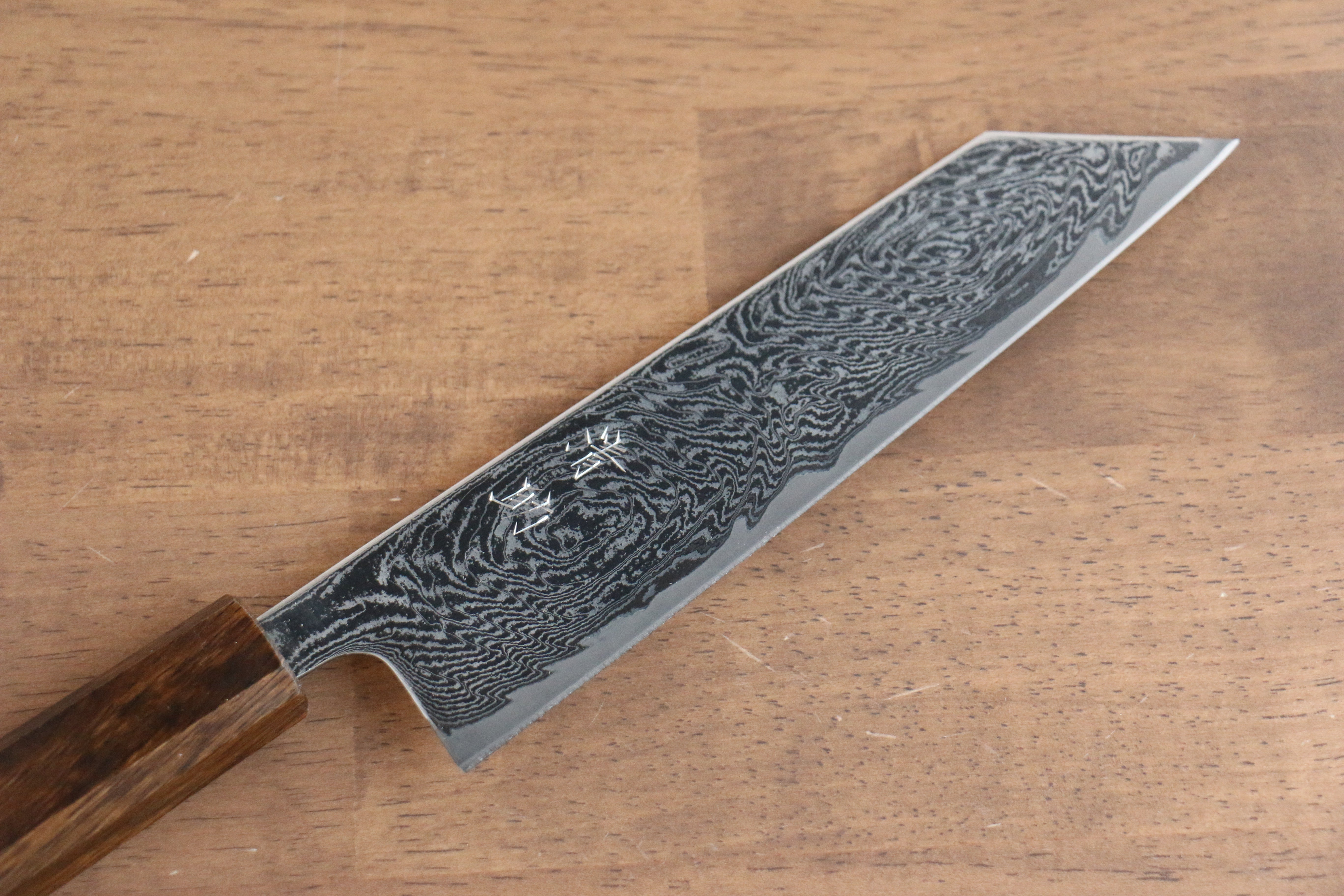 Seisuke Nami AUS10 Mirrored Finish Damascus Bunka 180mm Oak Handle - Japanny - Best Japanese Knife