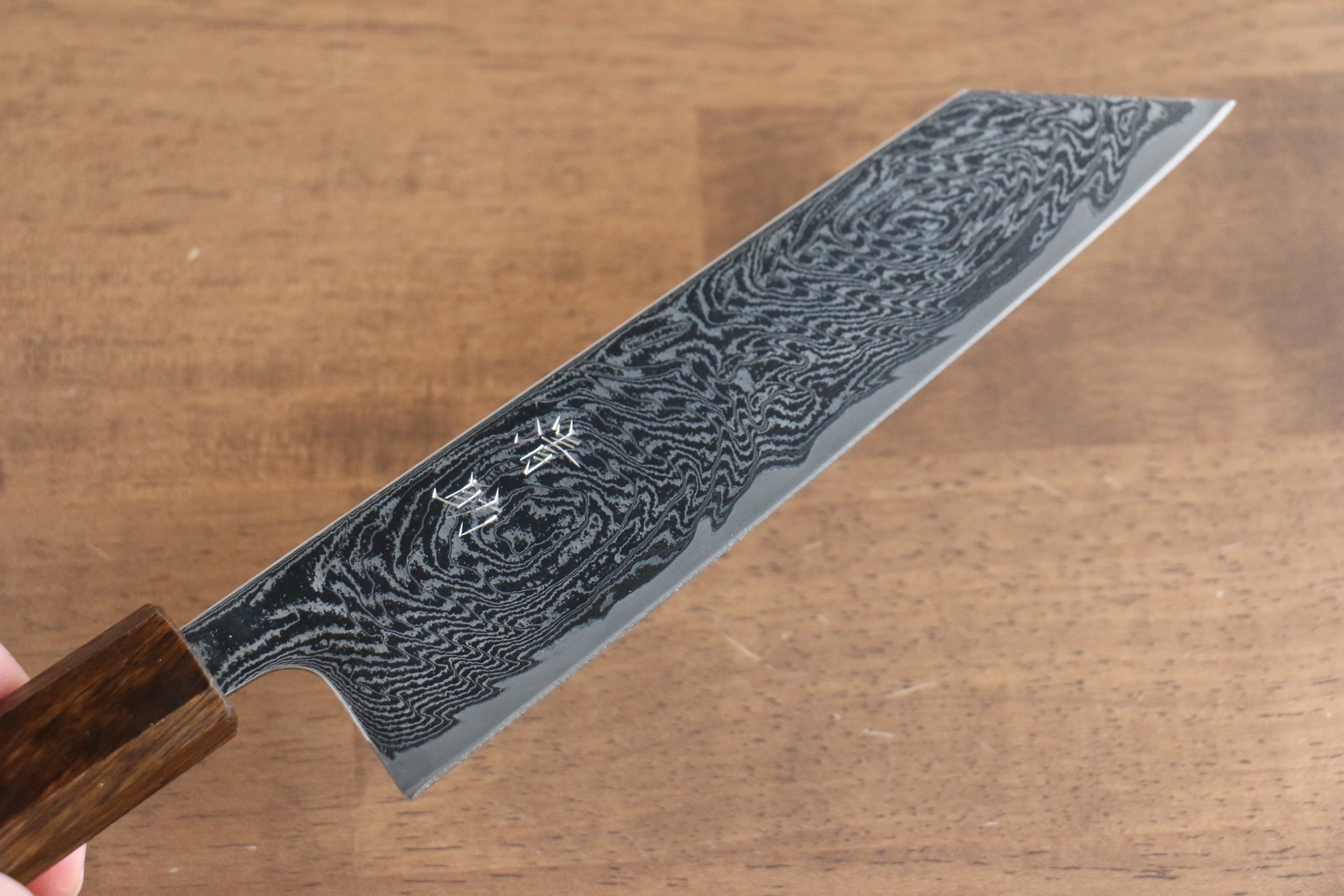 Seisuke Nami AUS10 Mirrored Finish Damascus Bunka 180mm Oak Handle - Japanny - Best Japanese Knife