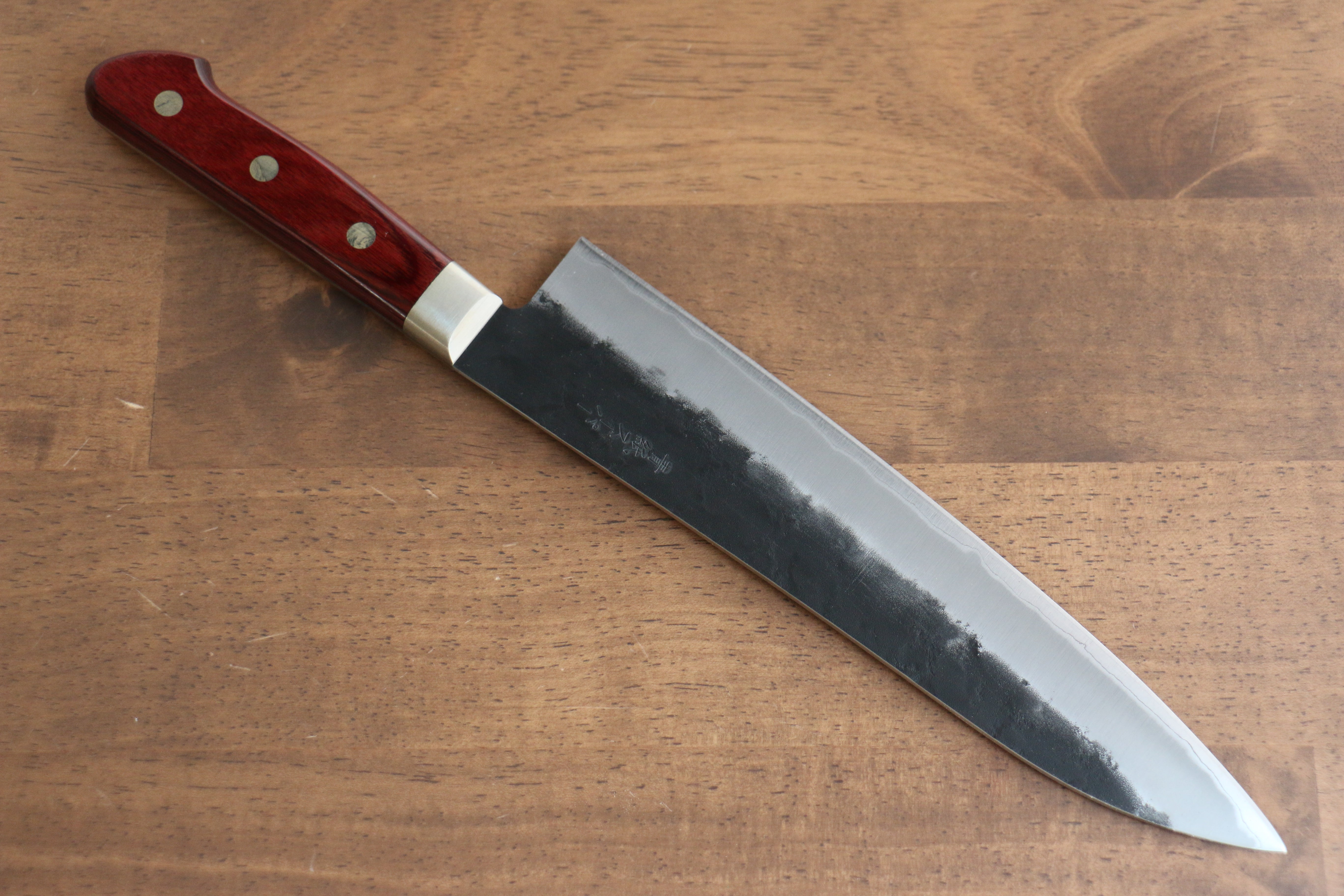 Seisuke Kuronashi Blue Super Nashiji Kurouchi Gyuto 210mm Red Pakka wood Handle - Japanny - Best Japanese Knife