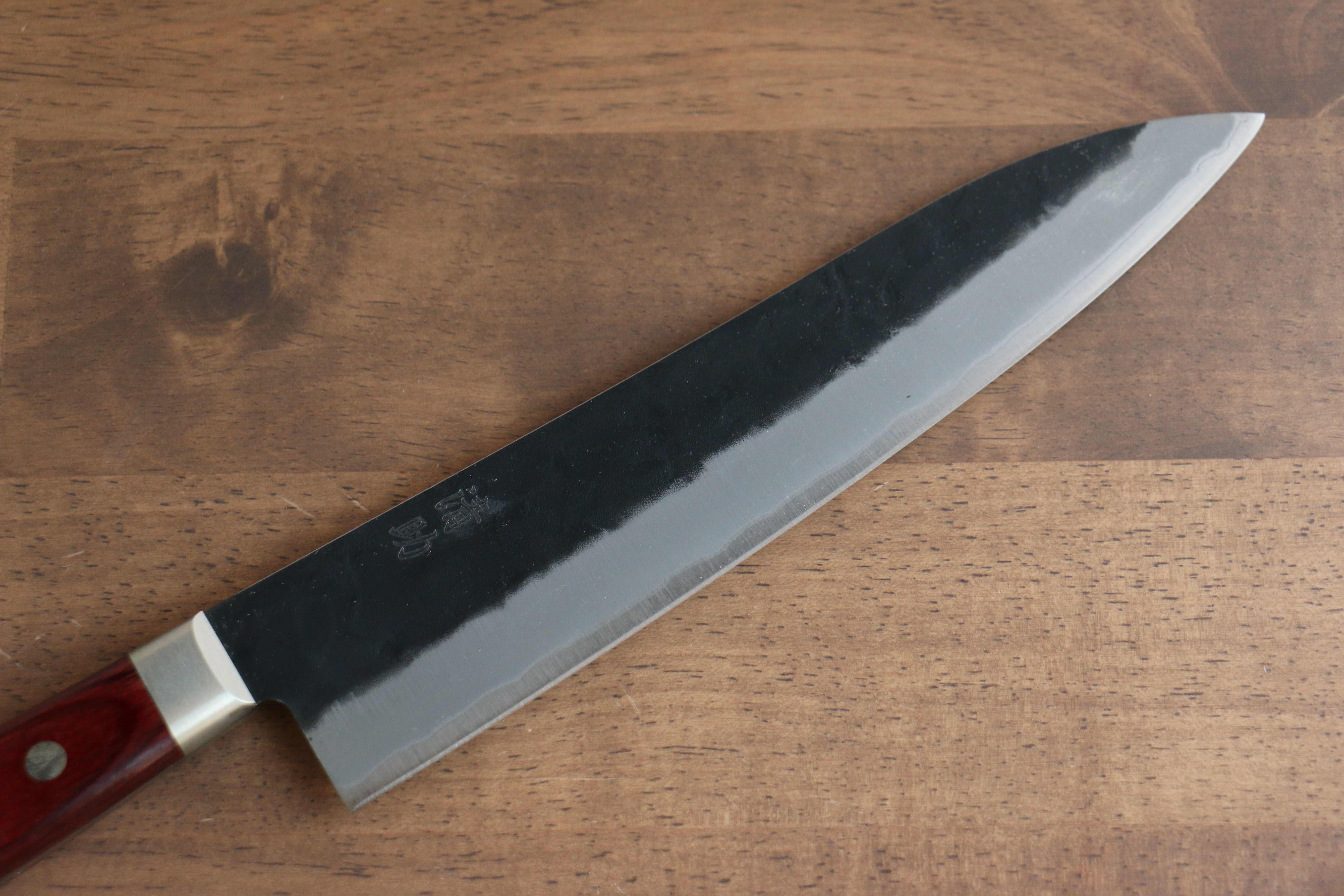 Seisuke Kuronashi Blue Super Nashiji Kurouchi Gyuto 210mm Red Pakka wood Handle - Japanny - Best Japanese Knife