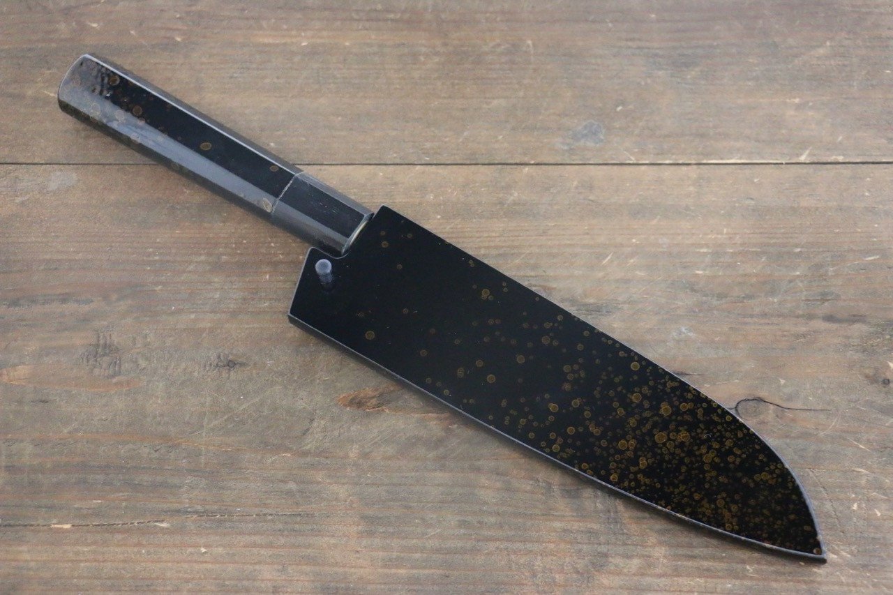 Sakai Takayuki VG10 33 Layer Damascus Hammered Santoku 170mm Gold Lacquered Handle with Sheath - Japanny - Best Japanese Knife