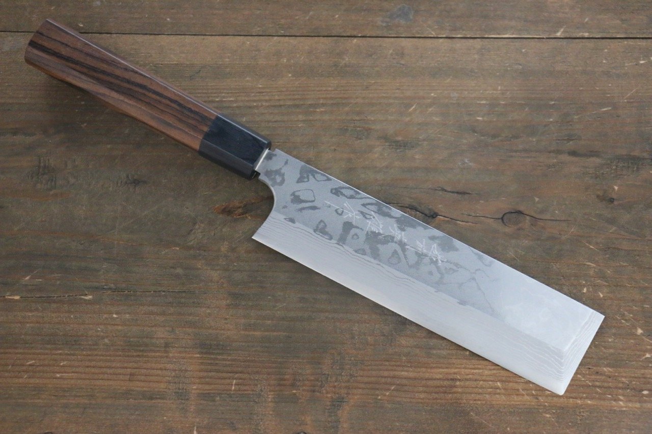 Hideo Kitaoka White Steel No.2 Damascus Kakugata Usuba 180mm Shitan Handle - Japanny - Best Japanese Knife