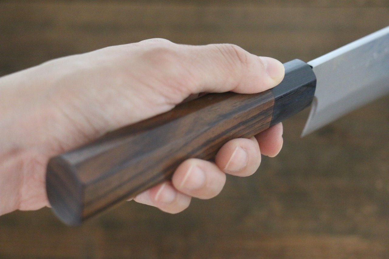 Hideo Kitaoka White Steel No.2 Damascus Kakugata Usuba 180mm Shitan Handle - Japanny - Best Japanese Knife