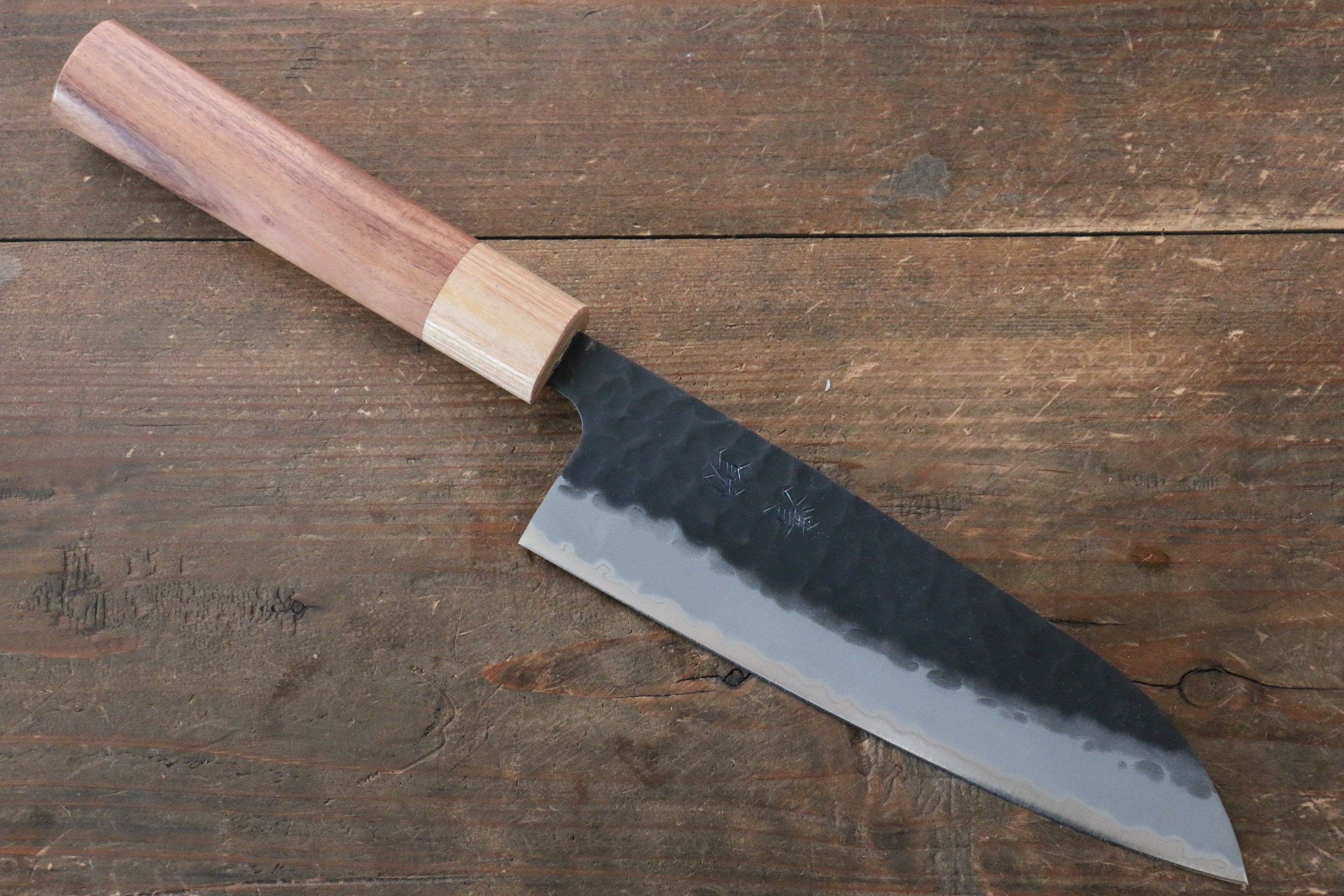 Seisuke Kokubyaku Blue Super Hammered Santoku 165mm Morado Handle - Japanny - Best Japanese Knife