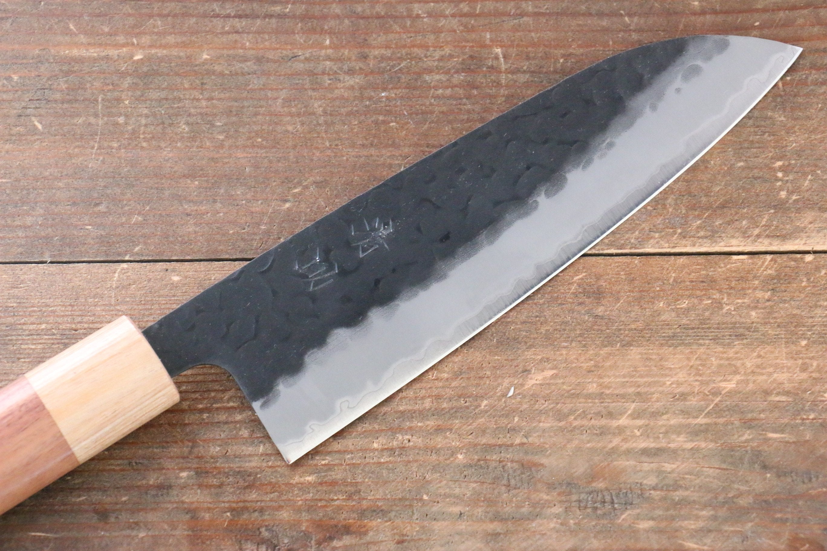 Seisuke Kokubyaku Blue Super Hammered Santoku 165mm Morado Handle - Japanny - Best Japanese Knife