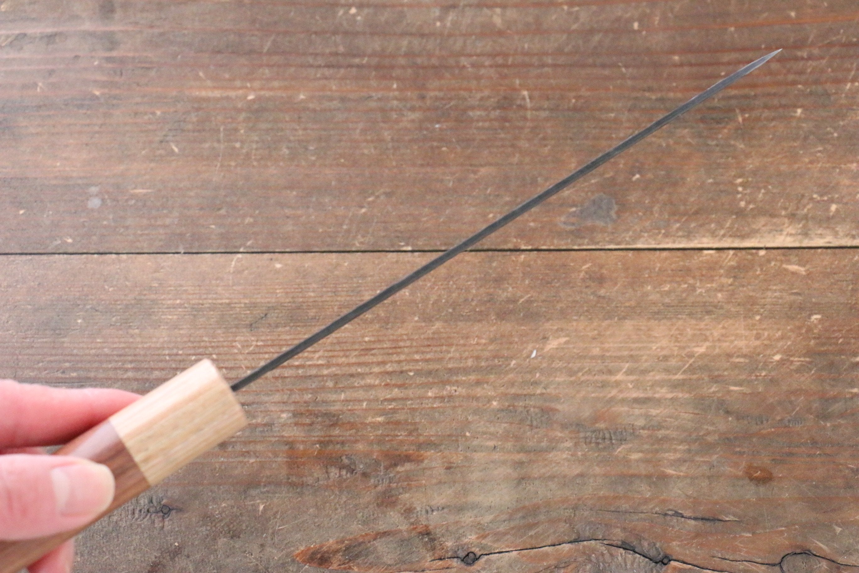 Seisuke Kokubyaku Blue Super Hammered Santoku 165mm Morado Handle - Japanny - Best Japanese Knife