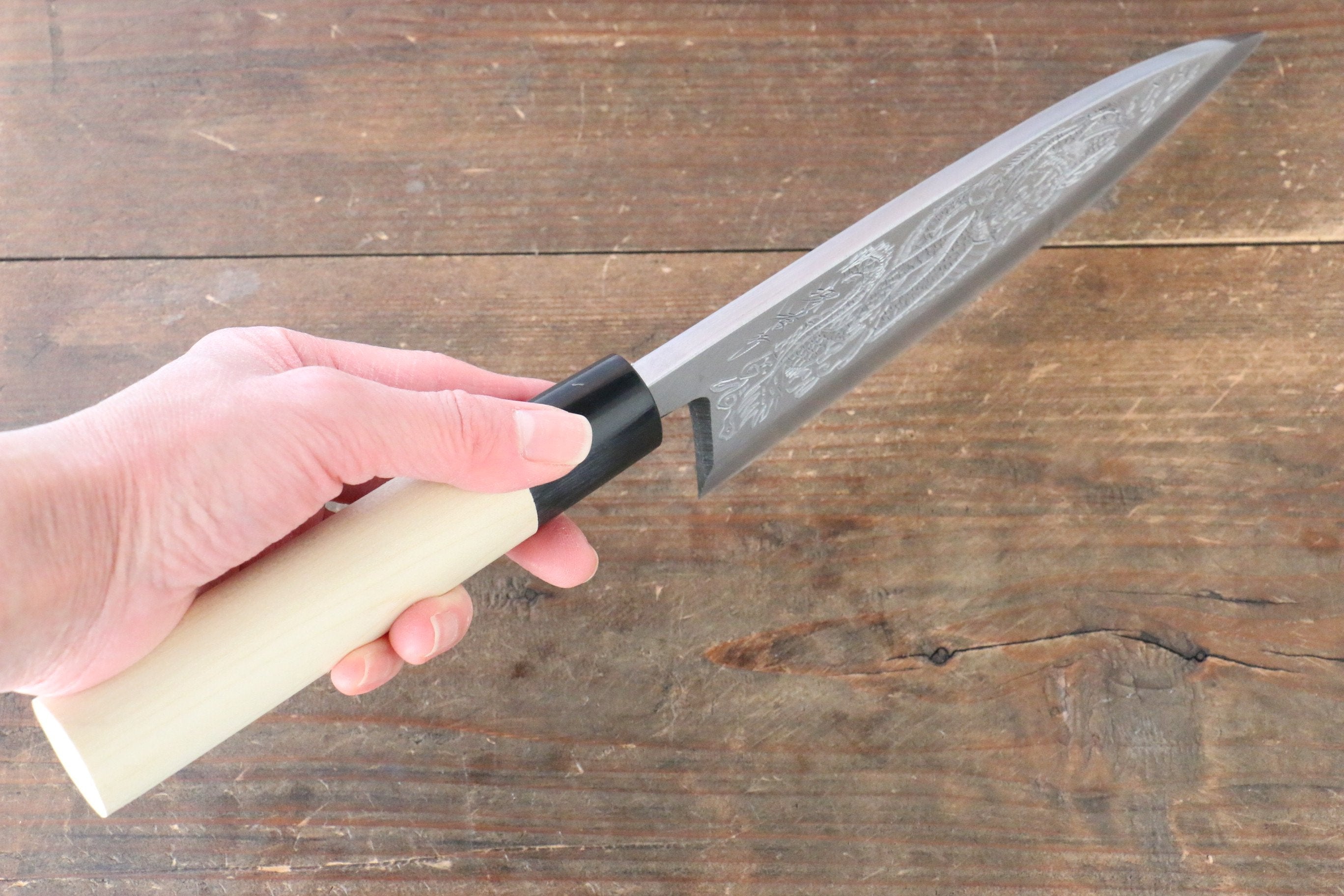 Sakai Takayuki Kasumitogi White Steel Ittouryumon engraving Deba - Japanny - Best Japanese Knife