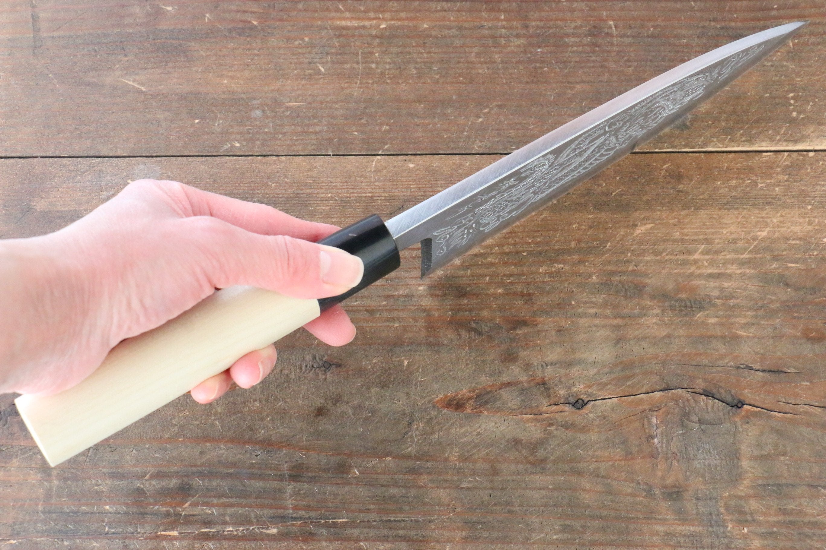 Sakai Takayuki Kasumitogi White Steel Ittouryumon engraving Deba - Japanny - Best Japanese Knife