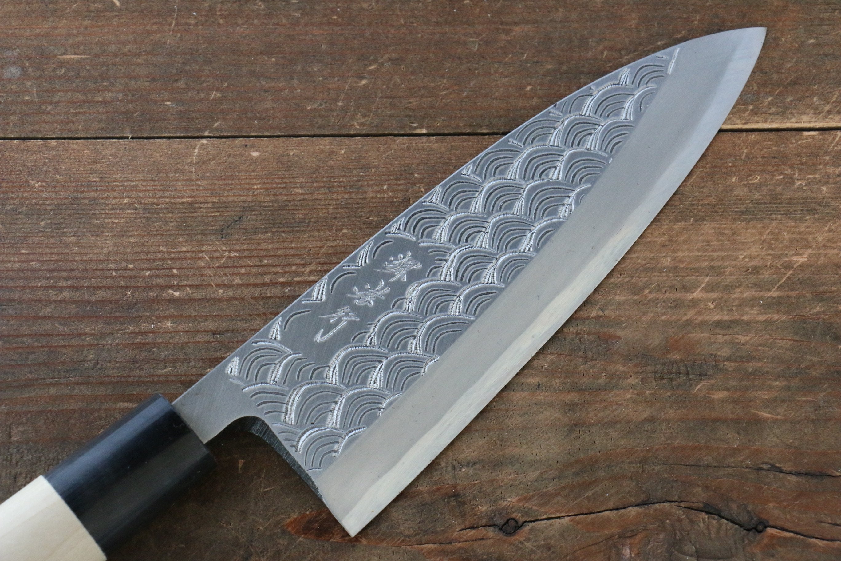 Sakai Takayuki Kasumitogi White Steel Seigaiha engraving Deba - Japanny - Best Japanese Knife