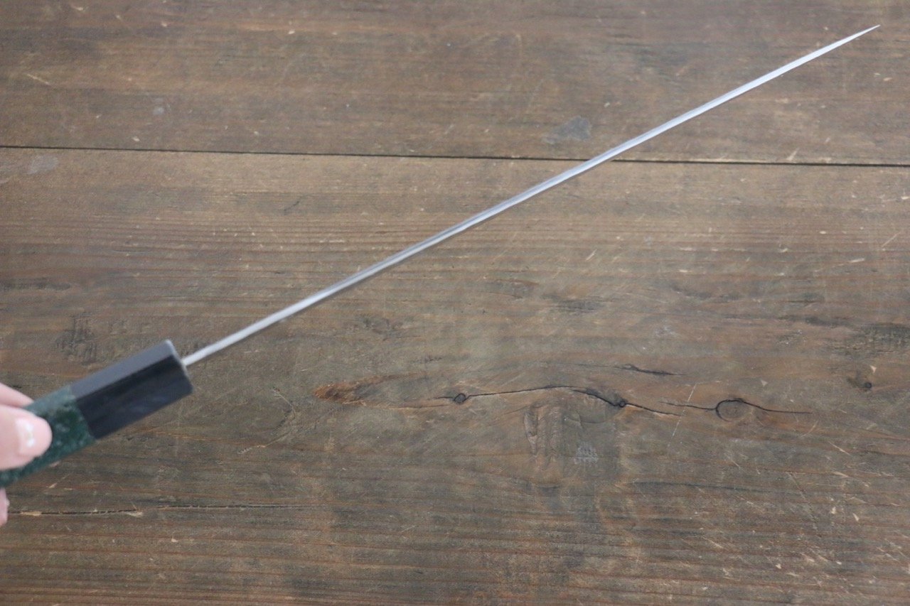 Sakai Takayuki AUS-10 45 Layer Damascus Hammered Sujihiki Japanese Chef Knife 240mm Green Lacquered Handle With Saya - Japanny - Best Japanese Knife