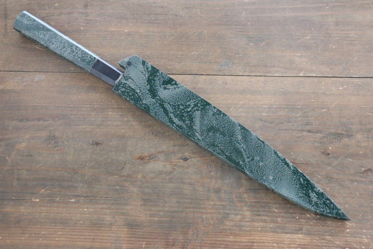 Sakai Takayuki AUS-10 45 Layer Damascus Hammered Sujihiki Japanese Chef Knife 240mm Green Lacquered Handle With Saya - Japanny - Best Japanese Knife