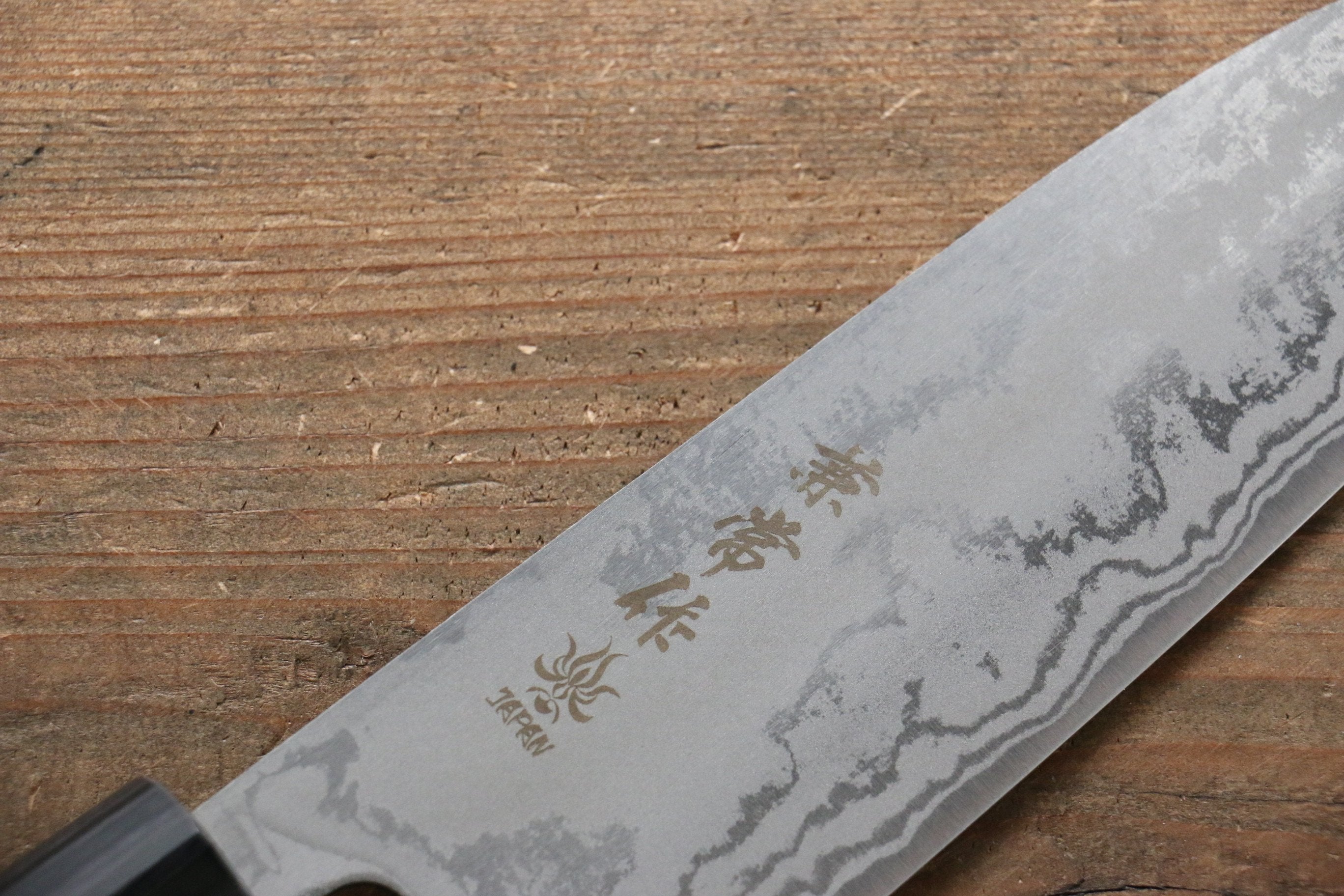 Kanetsune Blue Steel No.2 Damascus Santoku 165mm Shitan Handle - Japanny - Best Japanese Knife