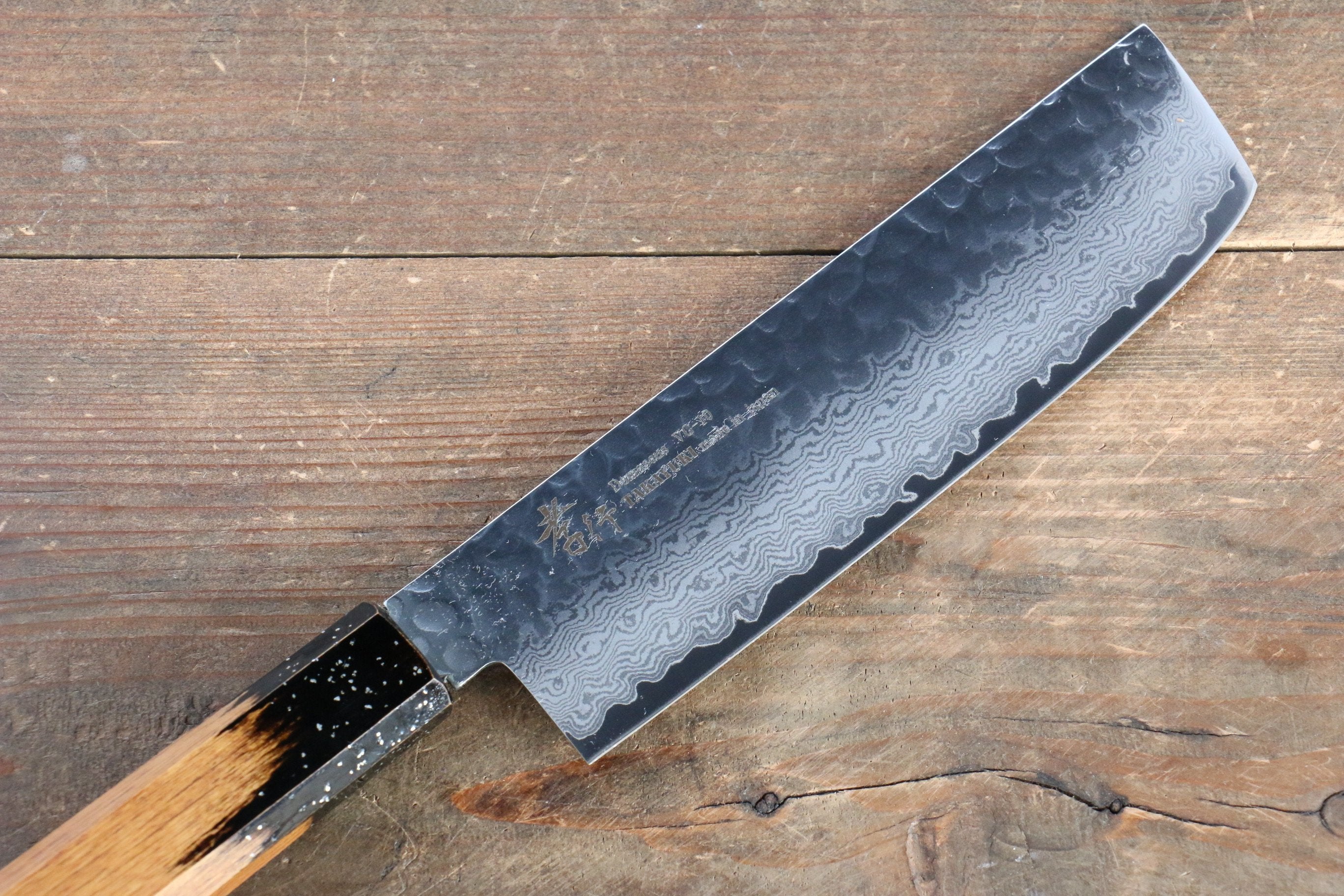 Sakai Takayuki VG10 33 Layer Damascus Nakiri 160mm Live oak Lacquered (Kokushin) Handle - Japanny - Best Japanese Knife