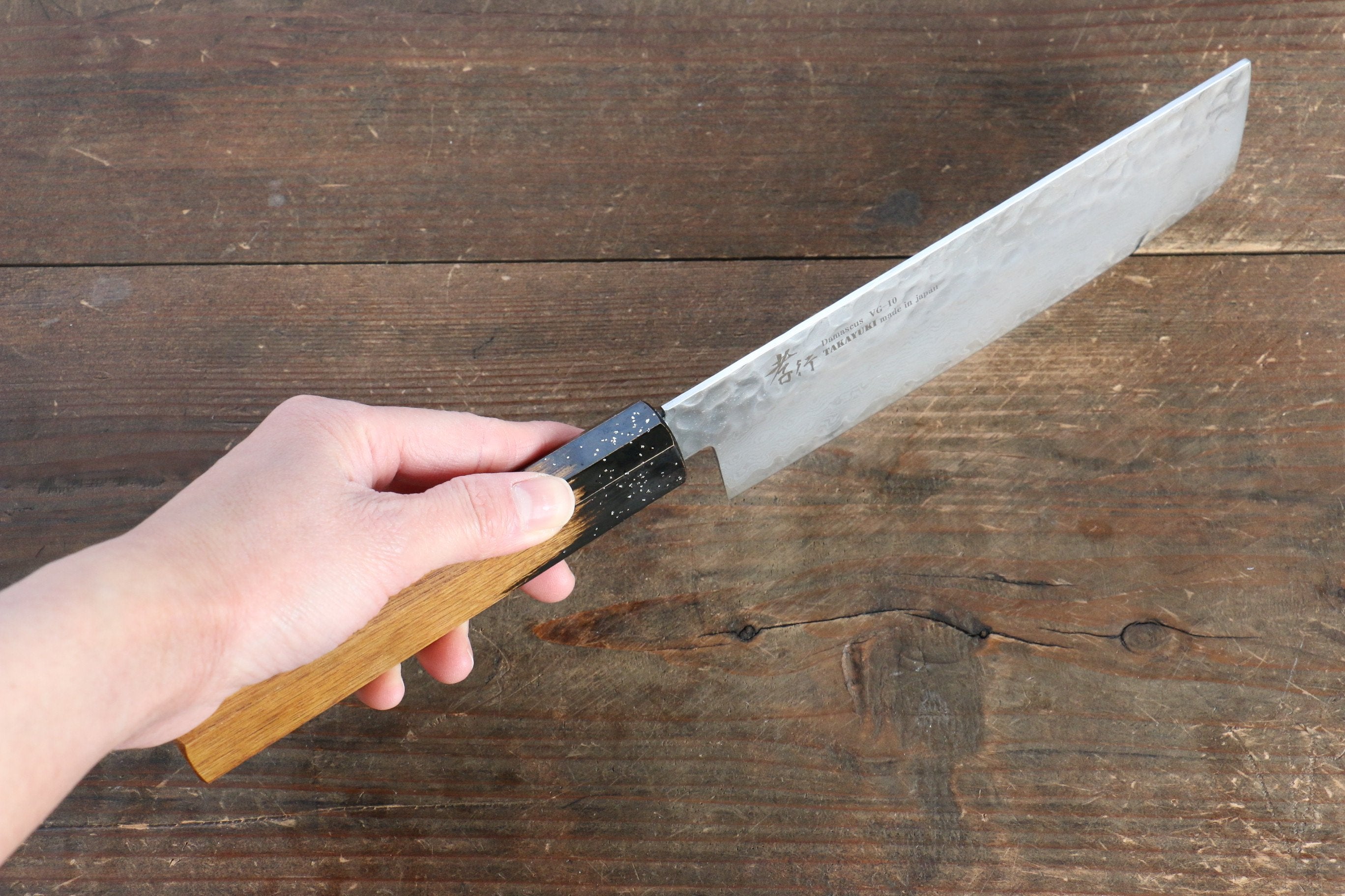 Sakai Takayuki VG10 33 Layer Damascus Nakiri 160mm Live oak Lacquered (Kokushin) Handle - Japanny - Best Japanese Knife