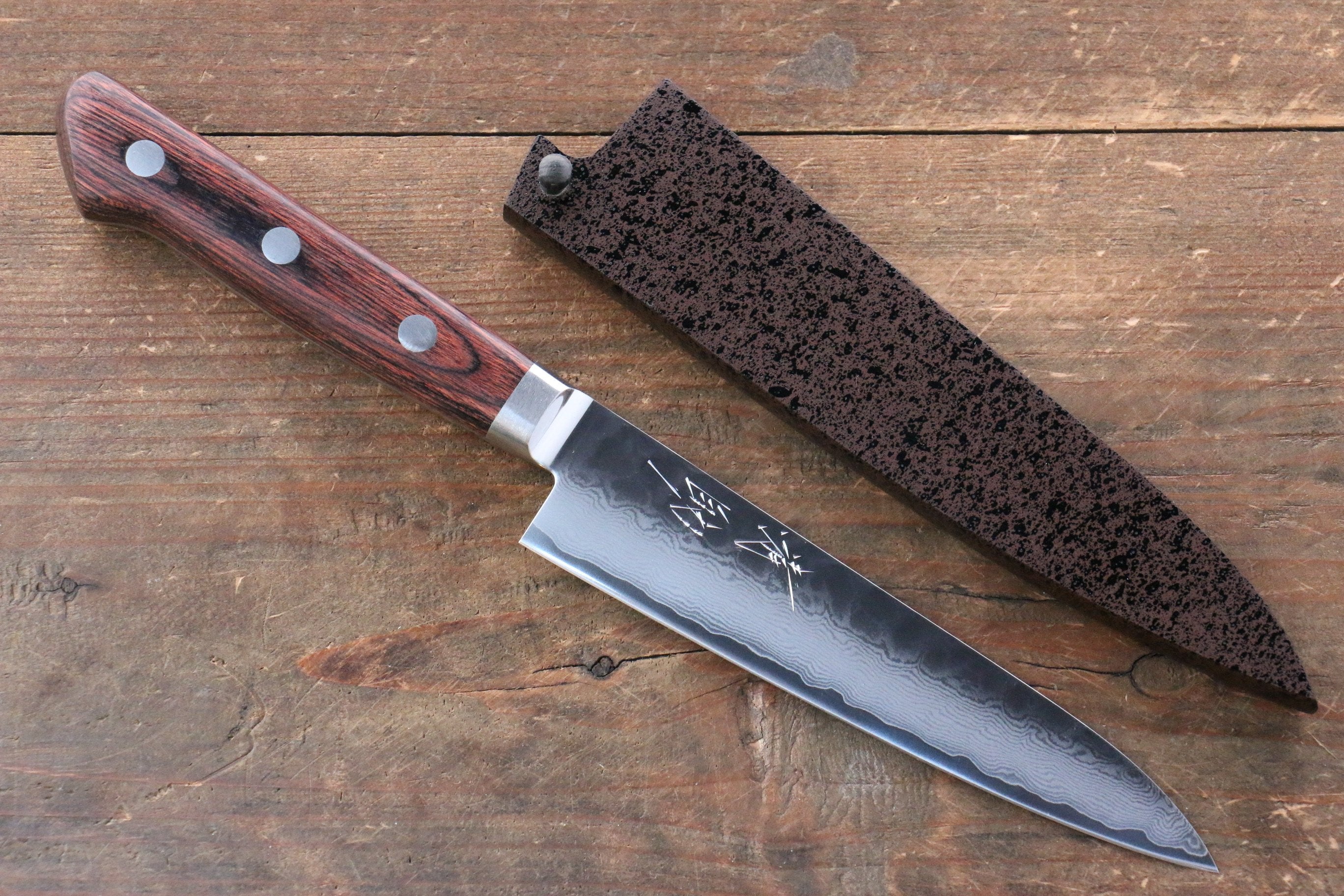 Seisuke VG10 33 Layer Damascus Petty-Utility 135mm Mahogany Handle with Sheath - Japanny - Best Japanese Knife