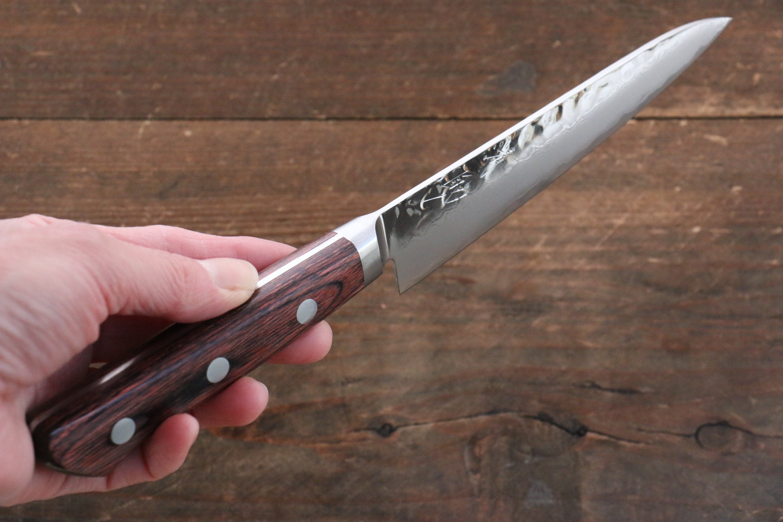 Seisuke VG10 33 Layer Damascus Petty-Utility 135mm Mahogany Handle with Sheath - Japanny - Best Japanese Knife