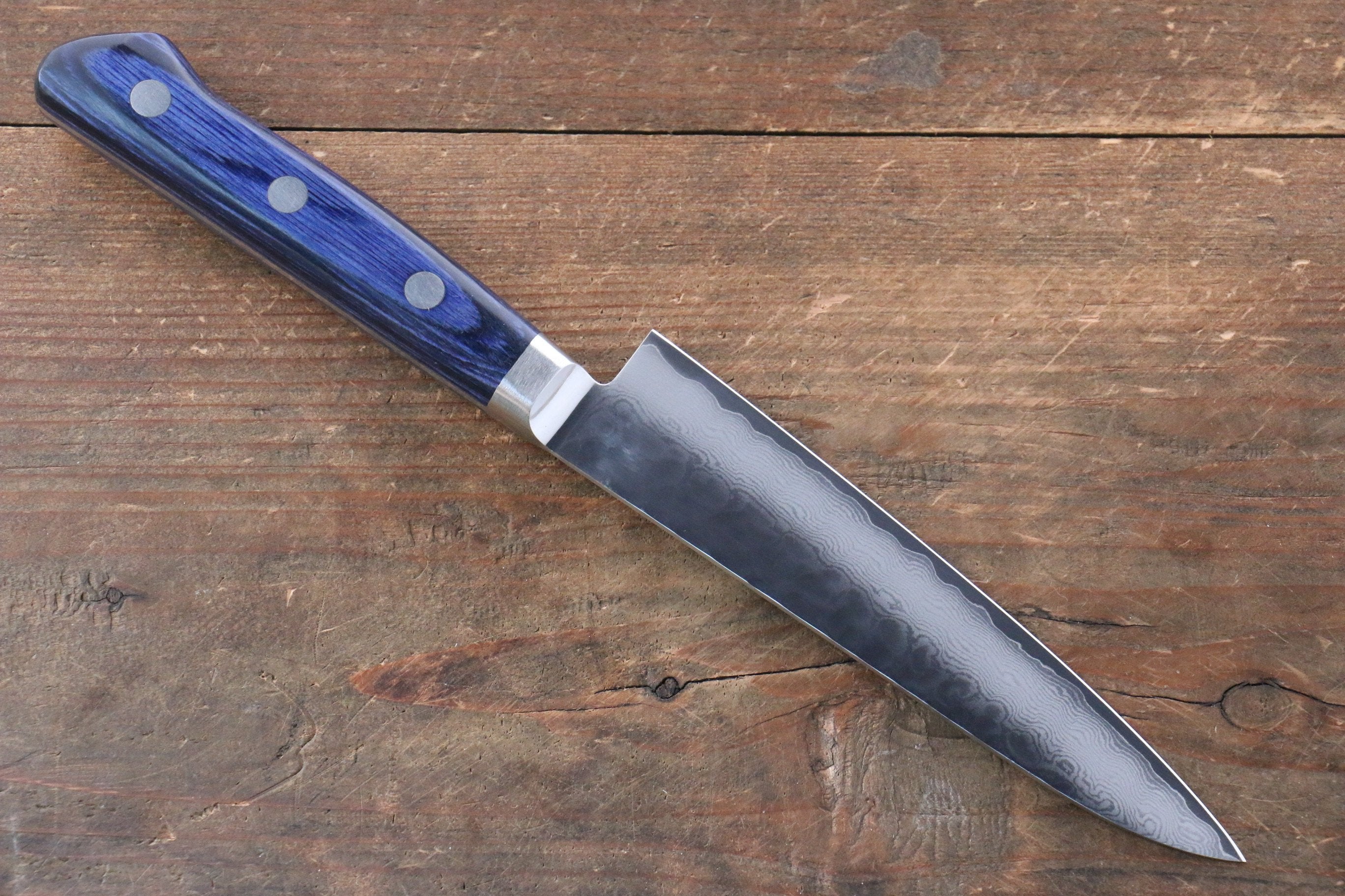 Seisuke Seiun VG10 33 Layer Damascus Petty-Utility 135mm Blue Pakka wood Handle with Sheath - Japanny - Best Japanese Knife