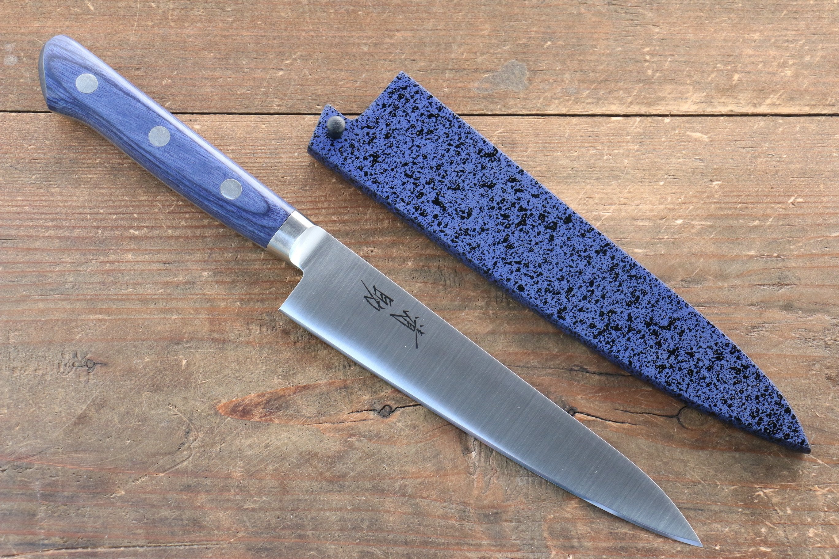 Seisuke Seiten Molybdenum Petty-Utility 120mm Blue Pakka wood Handle with Sheath - Japanny - Best Japanese Knife