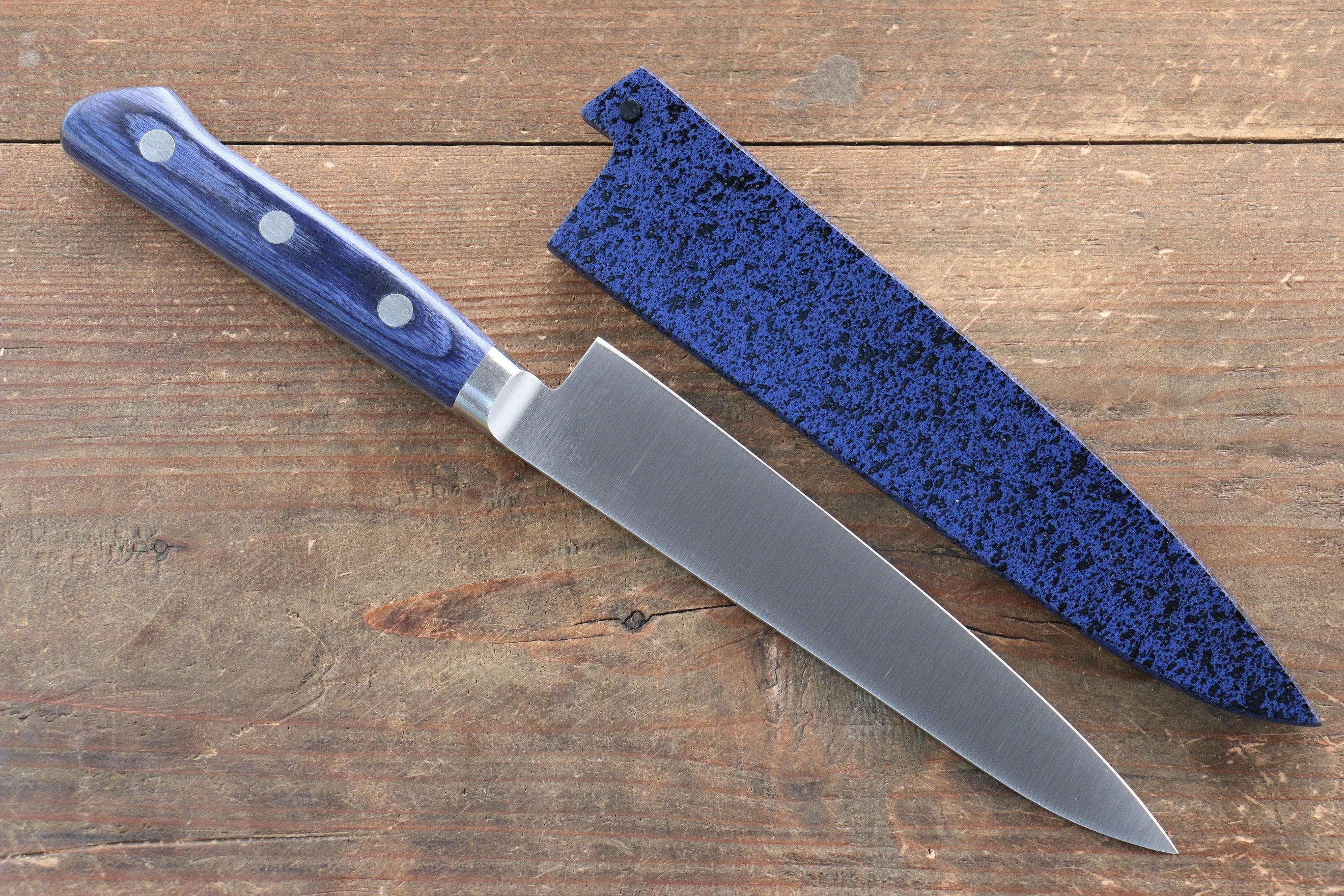 Seisuke Seiten Molybdenum Petty-Utility 120mm Blue Pakka wood Handle with Sheath - Japanny - Best Japanese Knife