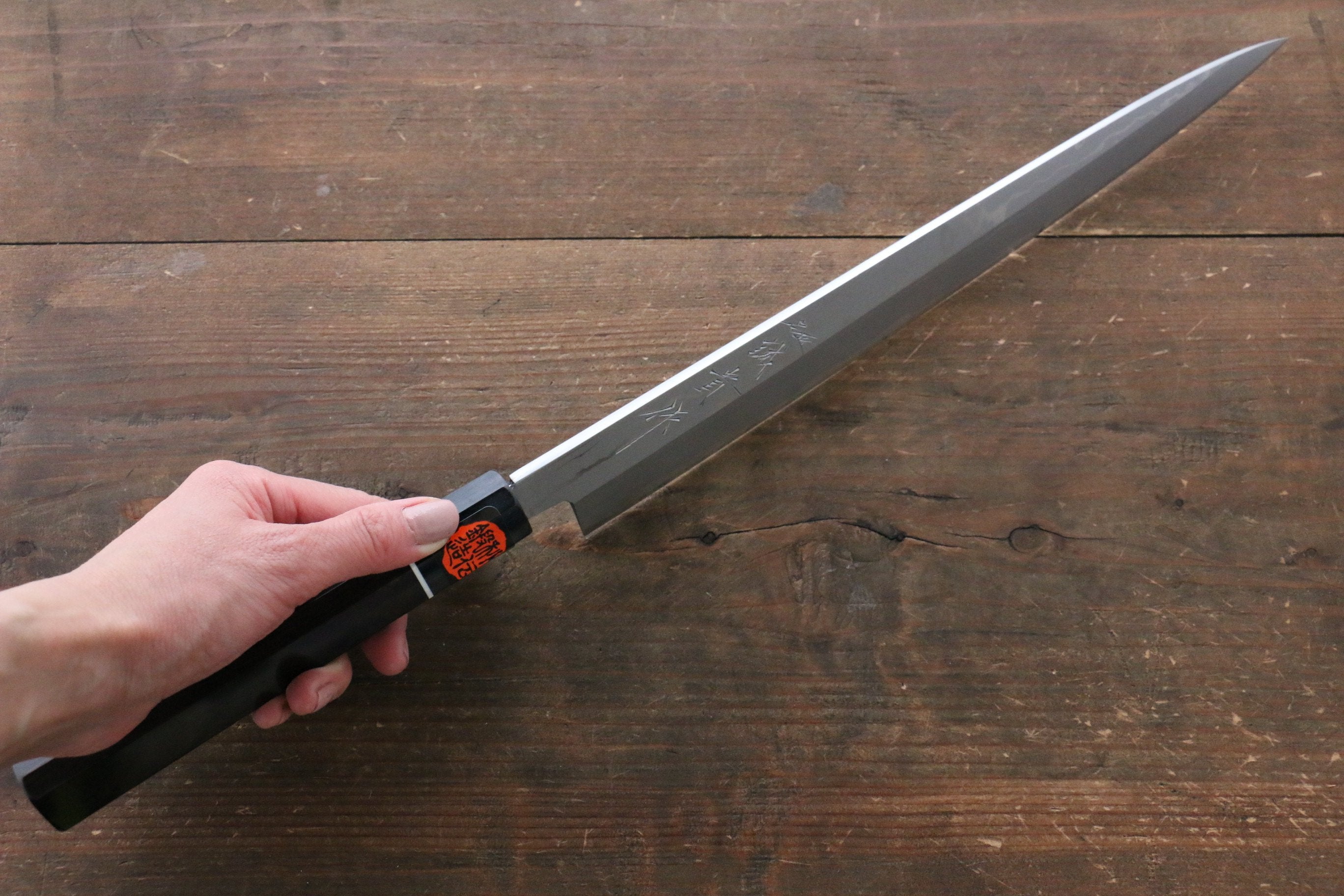 Shigeki Tanaka Blue Steel No.2 Damascus Yanagiba 300mm Ebony Wood Handle - Japanny - Best Japanese Knife