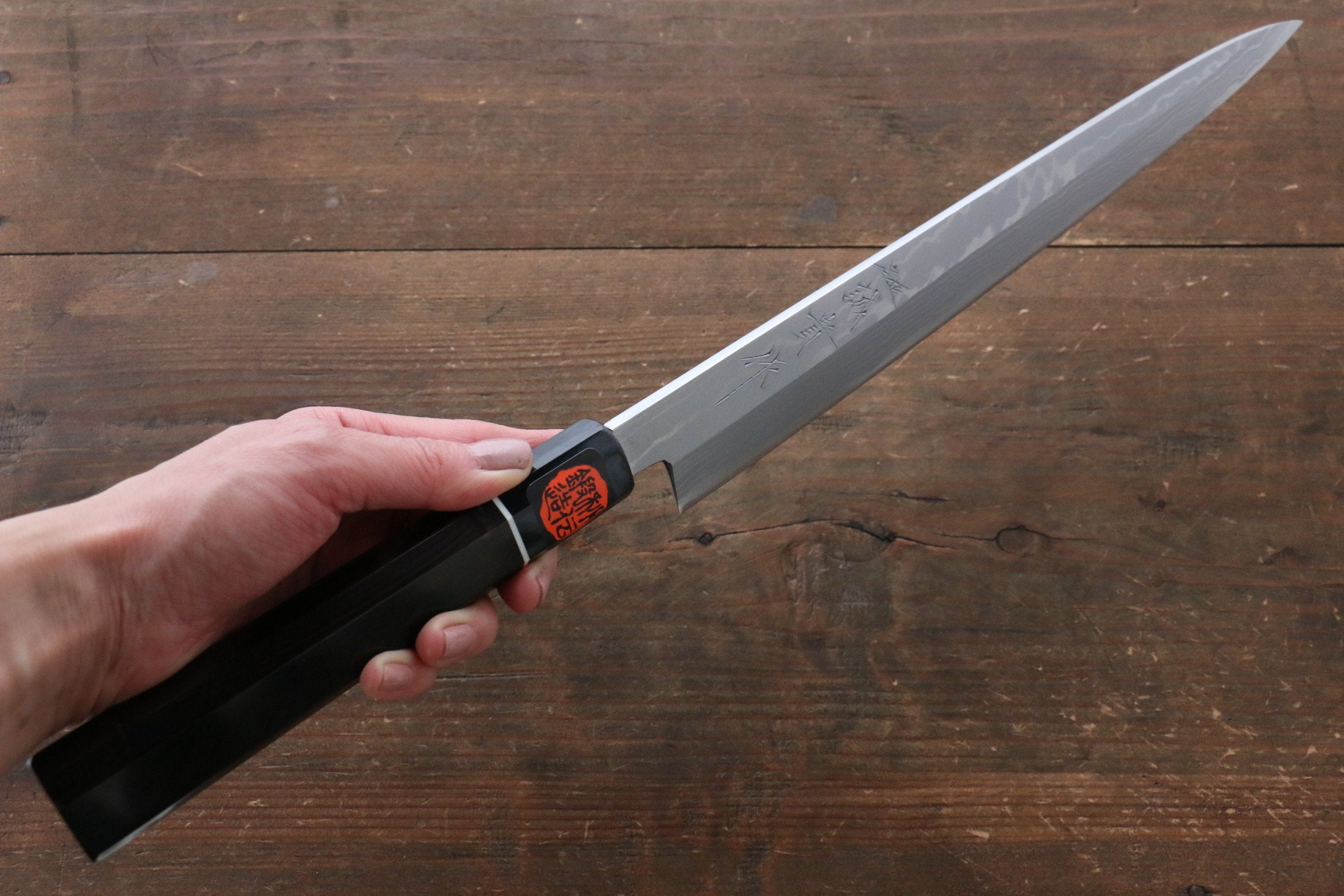 Shigeki Tanaka Blue Steel No.2 Damascus Yanagiba 300mm Ebony Wood Handle - Japanny - Best Japanese Knife