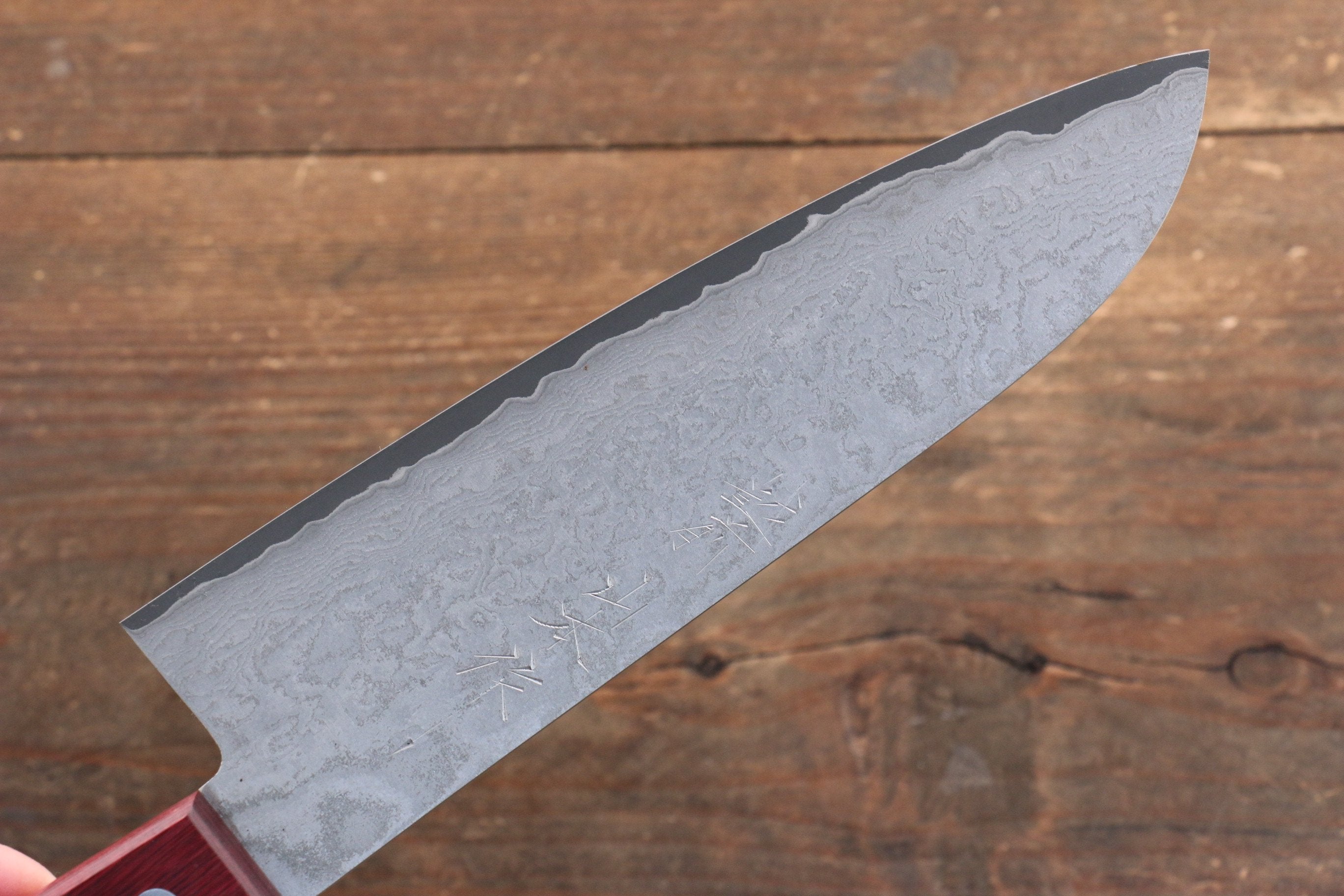 Nao Yamamoto VG10 Black Damascus Santoku 180mm Red Pakka wood Handle - Japanny - Best Japanese Knife