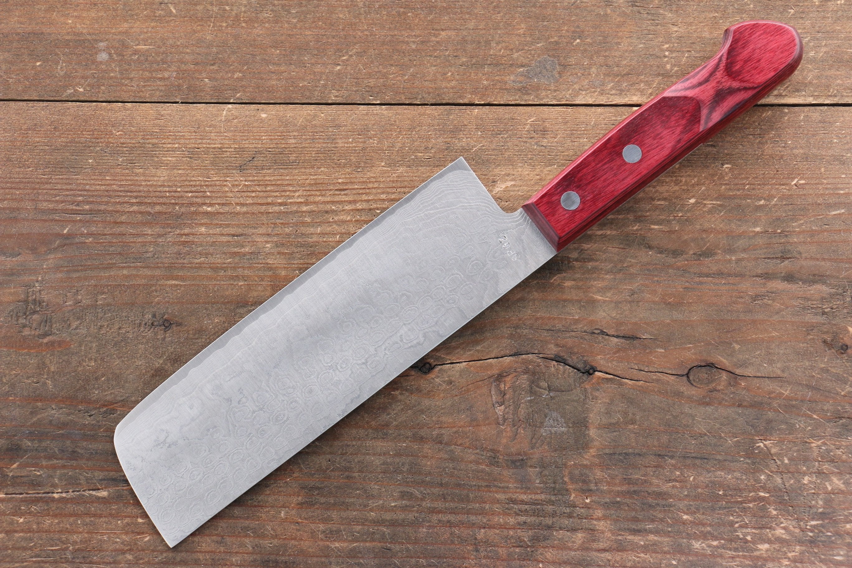 Nao Yamamoto SG2 Damascus Migaki Finished Nakiri 165mm Red Pakka wood Handle - Japanny - Best Japanese Knife