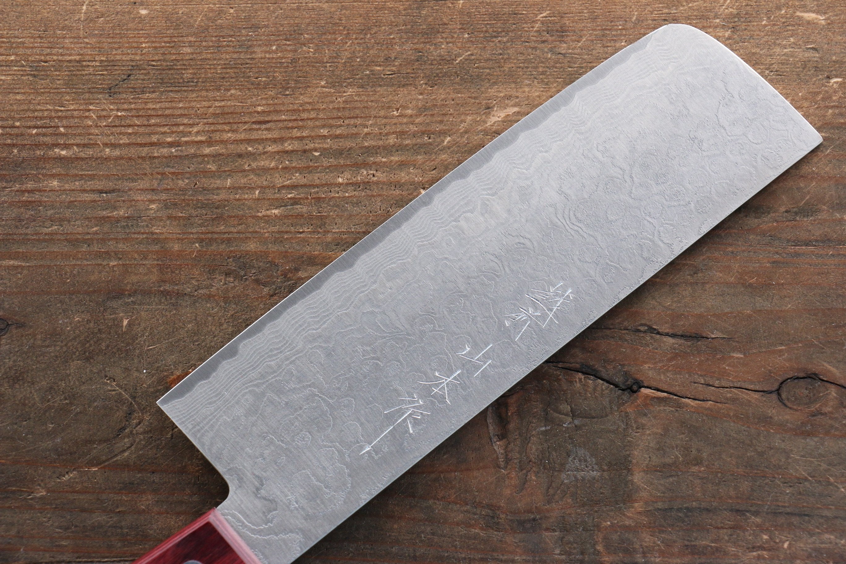 Nao Yamamoto SG2 Damascus Migaki Finished Nakiri 165mm Red Pakka wood Handle - Japanny - Best Japanese Knife