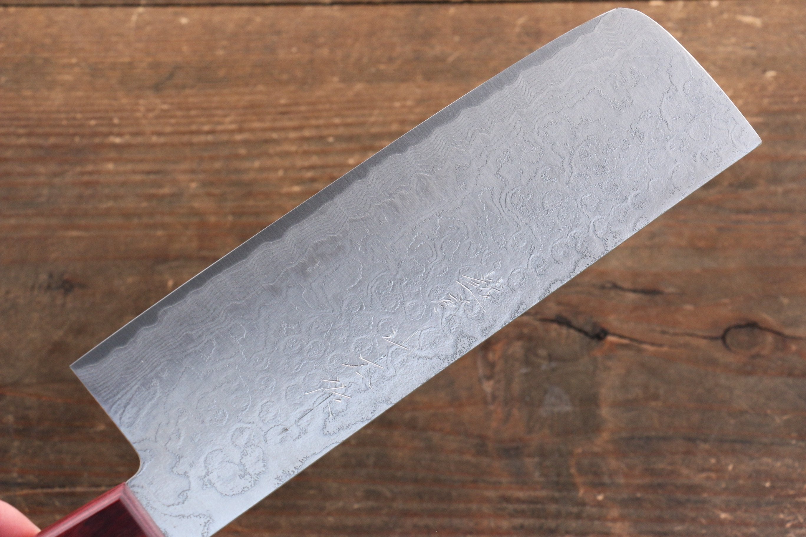 Nao Yamamoto SG2 Damascus Migaki Finished Nakiri 165mm Red Pakka wood Handle - Japanny - Best Japanese Knife